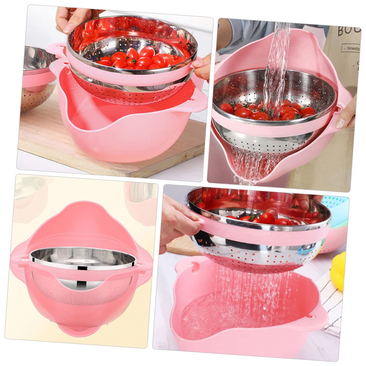 Colador de Cocina de Plástico de Doble Capa para Lavar Arroz