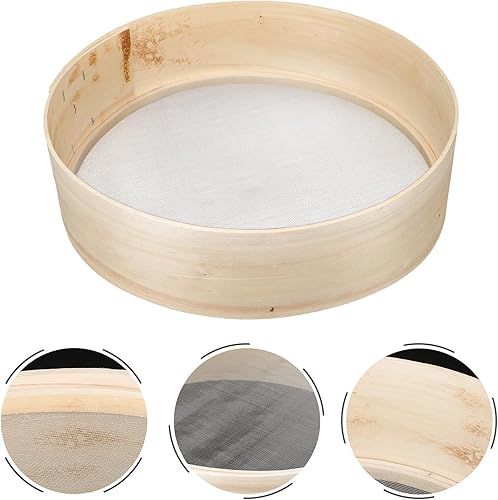 Miniatura 6 de Housoutil Tamiz de harina de madera, tamiz redondo de malla, coladores de malla fina para el hogar, tamiz de harina, herramienta para hornear pastel
