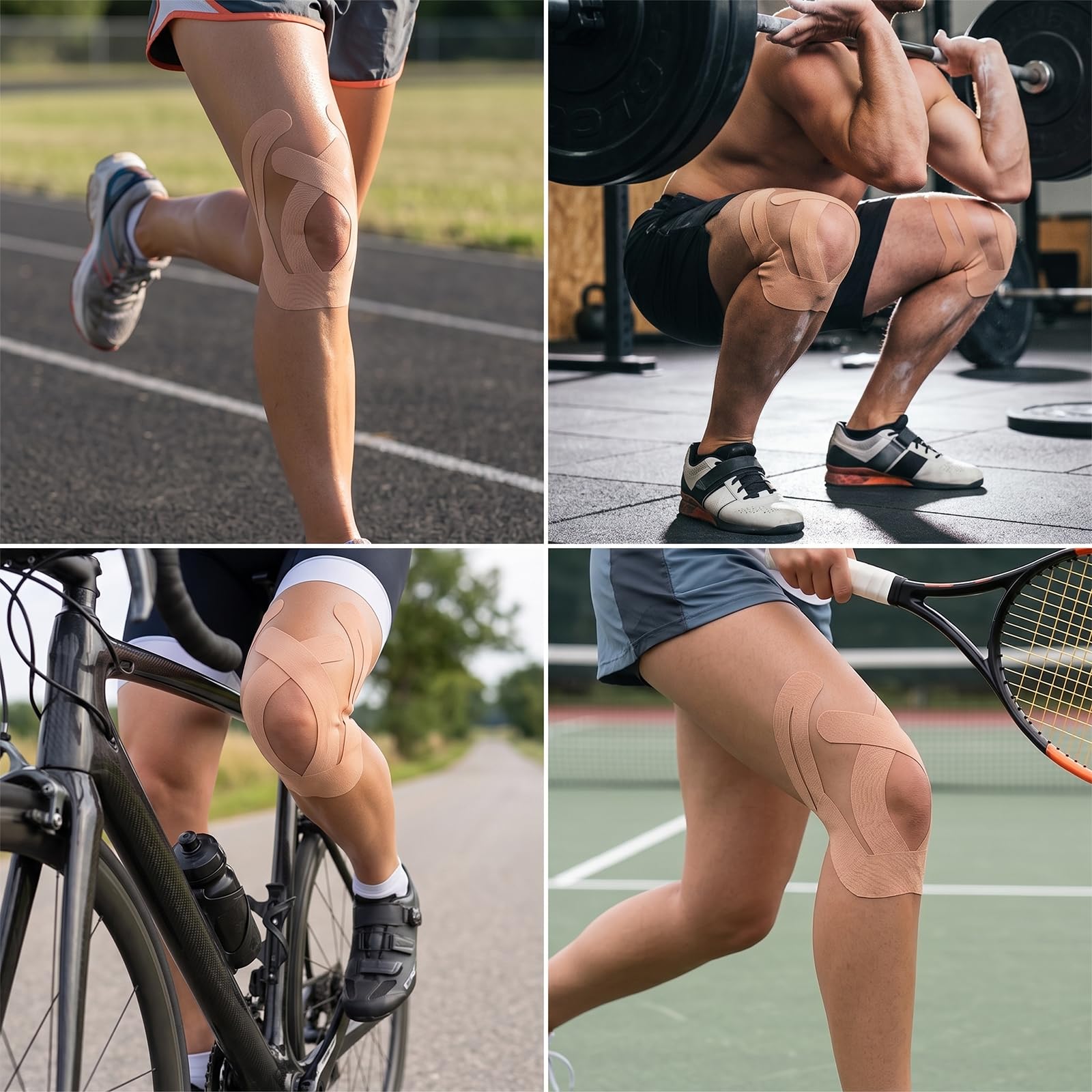 Taśma kinezjologiczna na kolano, 10 sztuk, z bawełny, z klejem, wodoodporna, przyjazna dla skóry, elastyczna, z 1 bandażem na nadgarstek, do fitnessu, biegania, treningu i na co dzień