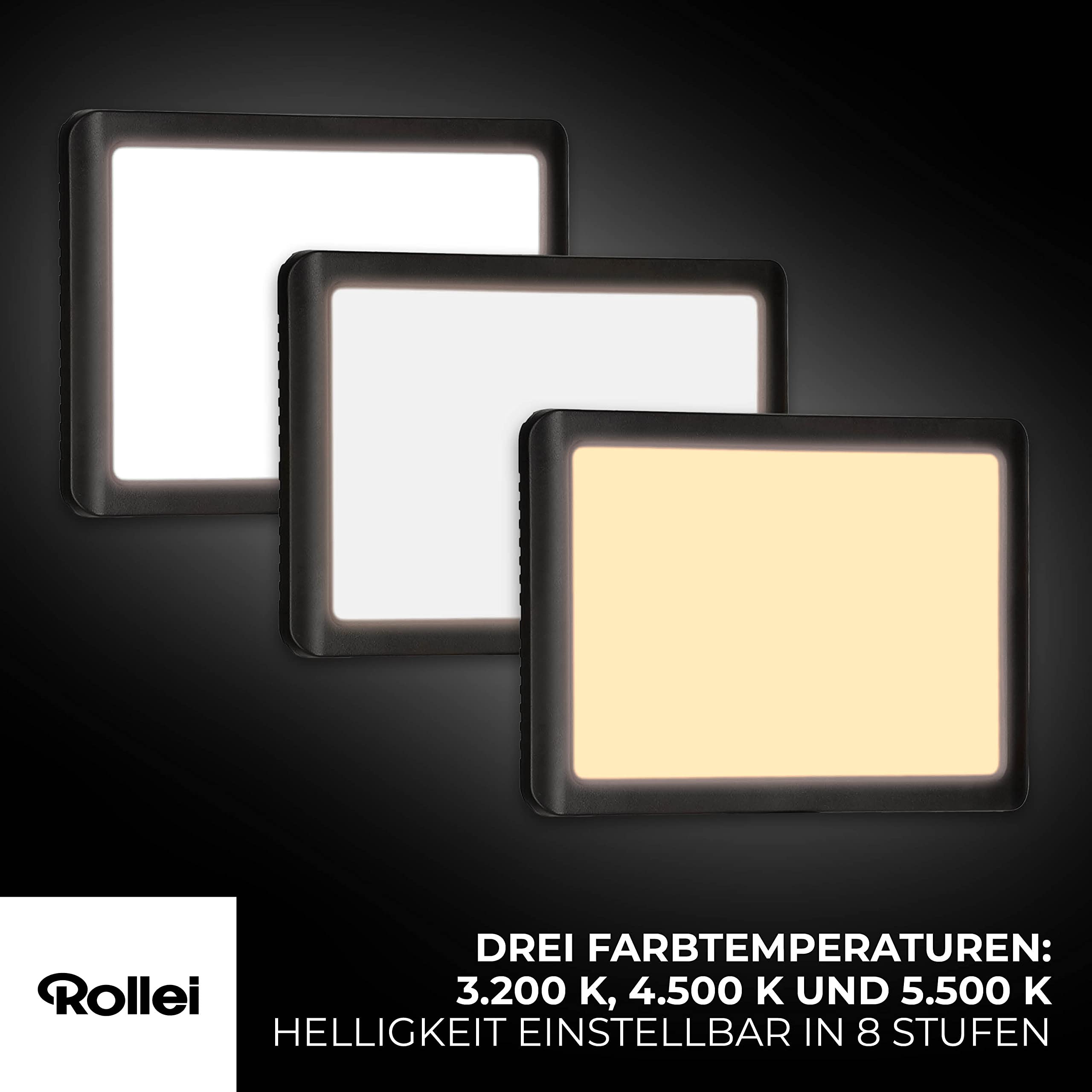 Rollei Lumis Key-Light, lampa wideo LED ze statywem stołowym z pilotem zdalnego sterowania na kablu do oświetlania streamów wideo i konferencji 28555 czarna