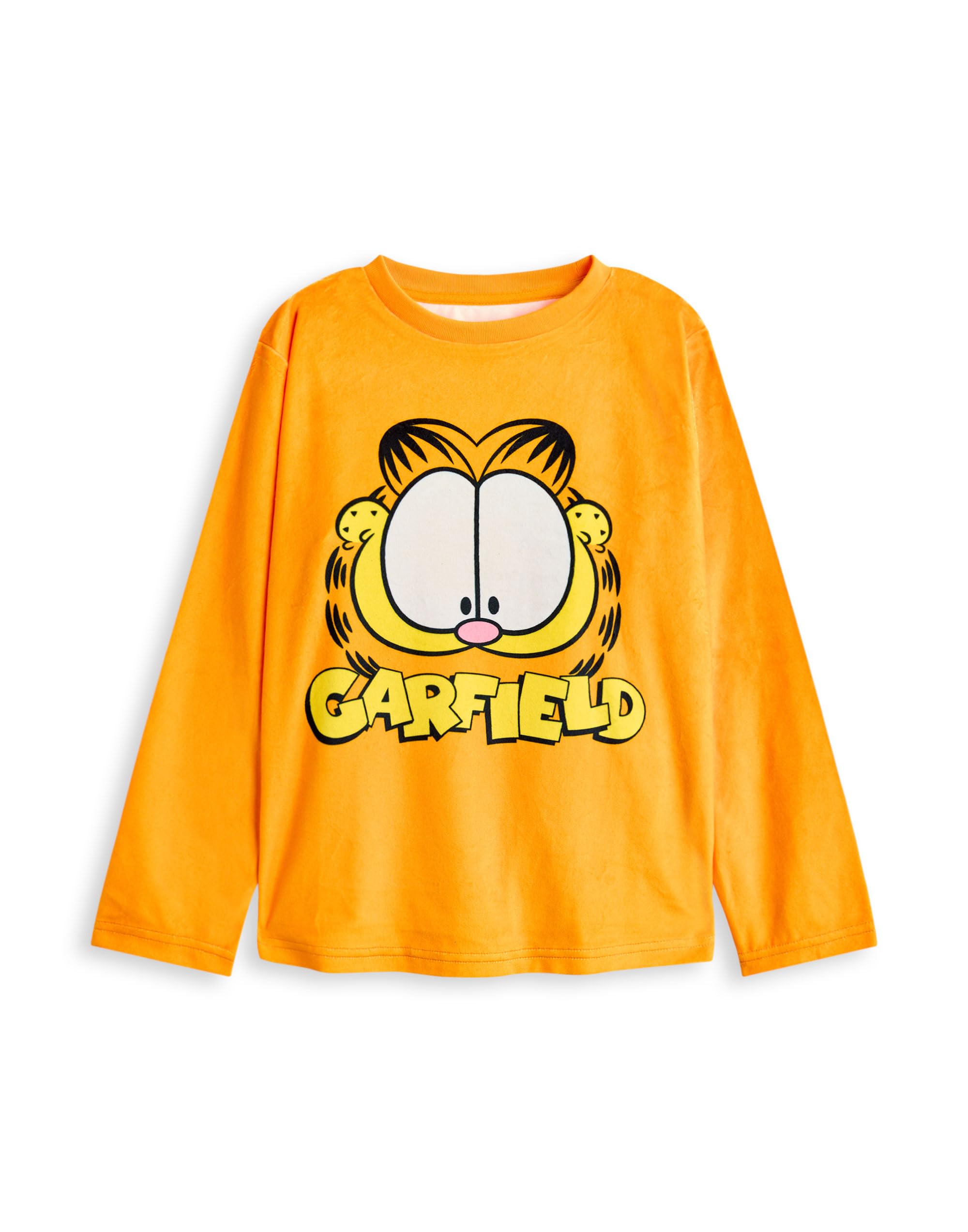 Garfield Set Pigiama da Donna | Top a Maniche Lunghe con Grafica Lazy Cat per Adulti e Pantaloni Pigiama a Gamba Lunga in Arancione | Indumenti da Notte con Stampa Integrale del Personaggio