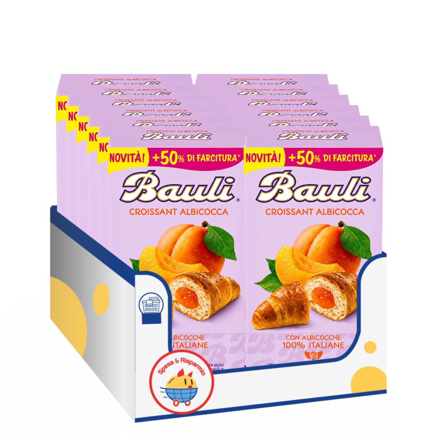 Croissant Cornetti all’Albicocca 6 x 50g Snack Dolce per Colazione e Merenda Ripieno all’Albicocca Formato 300g Variazioni 4/8/12 Confezioni (12 PEZZI)