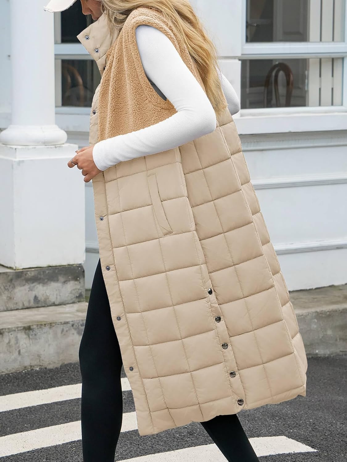 UMEKO Women's Long Puffer Vest Fleece Jacket Winter Button Down Sleeveless Coats - Image 2