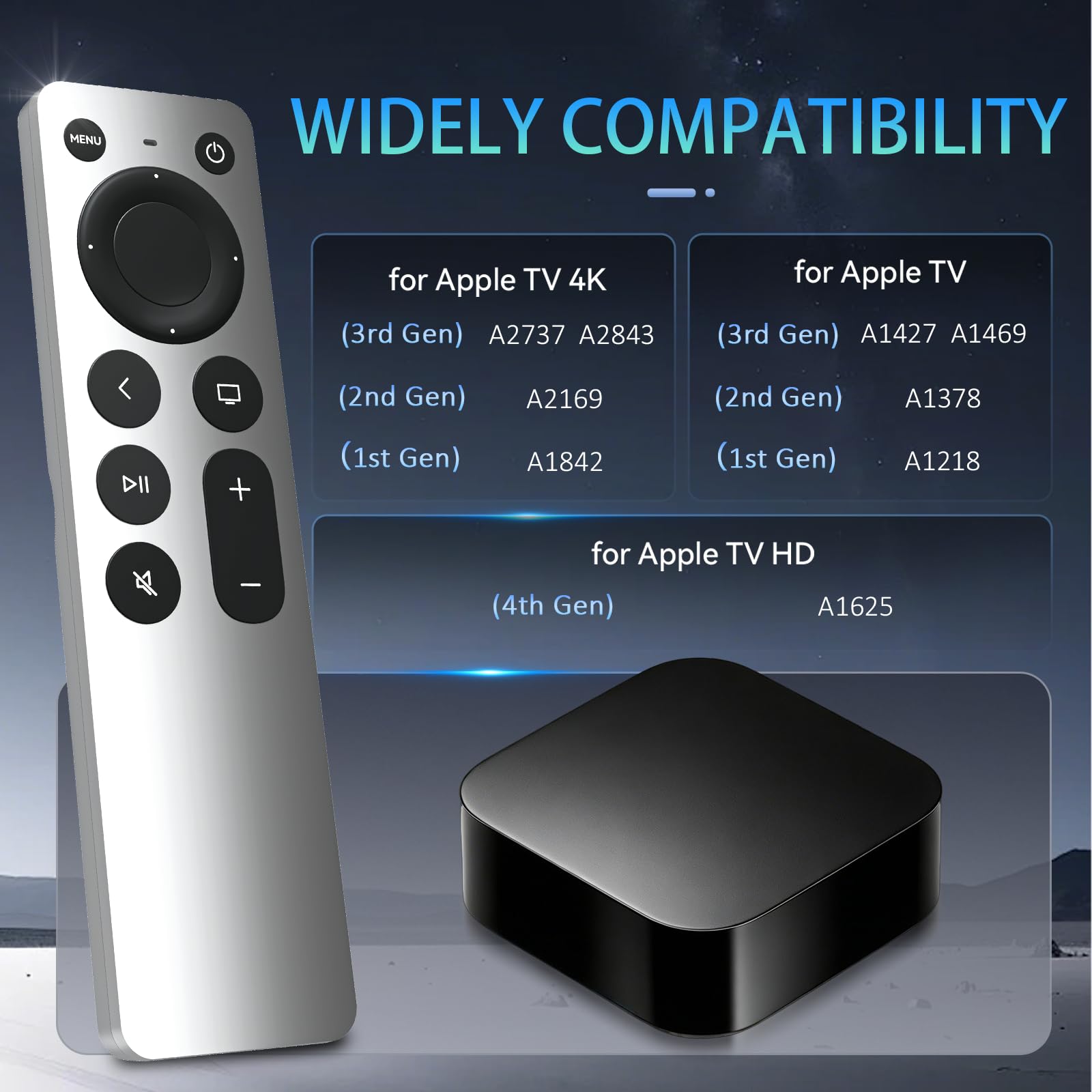 Remplacement universel pour télécommande Apple TV : pas de Siri & Touch, blanc argenté