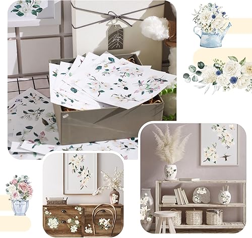 Miniatura 5 de 12 hojas de calcomanías para transferencia para manualidades y muebles, calcomanías clásicas de pájaros, floral, lavanda, mariposa, para el hogar,