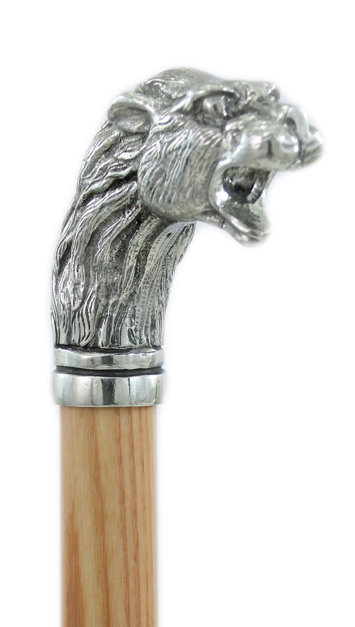Bastón de paseo CAVAGNINI de madera y peltre puro León elegante para ancianos ceremonia (negro)
