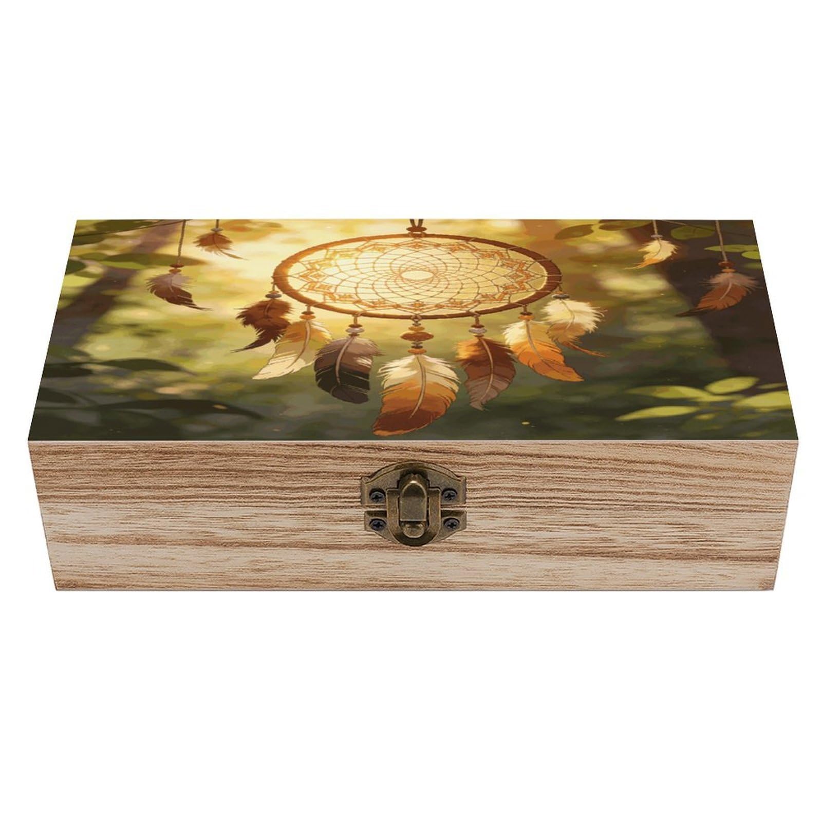 LZQPOEAS Dream Catcher Wooden Keepsake Box Wooden Storage Box Container with Hinged Lid Beautiful Wood Memory Box Decorative Jewelry Case for Crafts Art Hobbies & Trinket Storage
