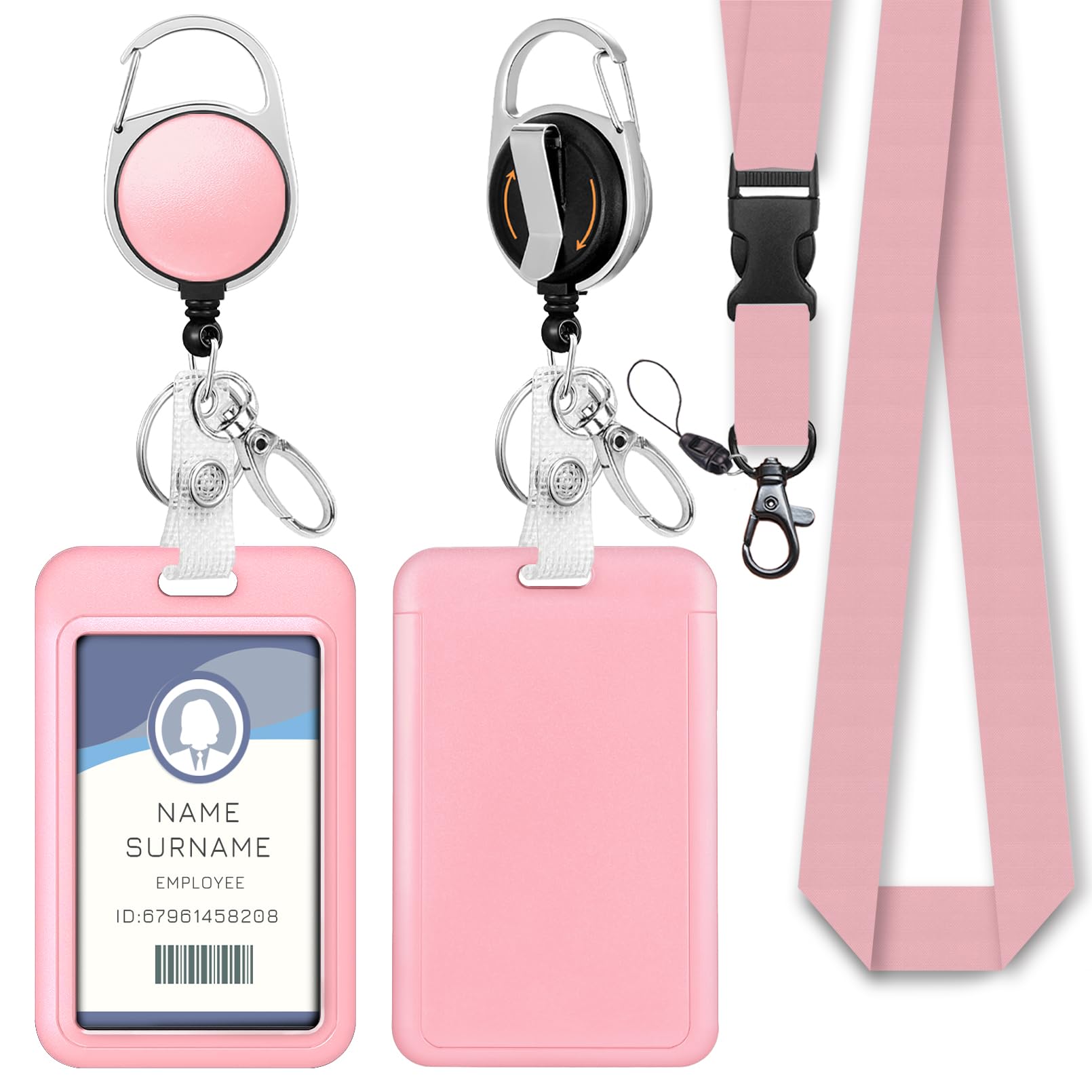 Lanyards for ID Badges, Work Badge Holder Retractable Reel Clip, Lanyard with Cruise Ship Card Holder, Carabiner Keychain Name Tag Protector for Teacher Women Doctor Nurse Office Gift