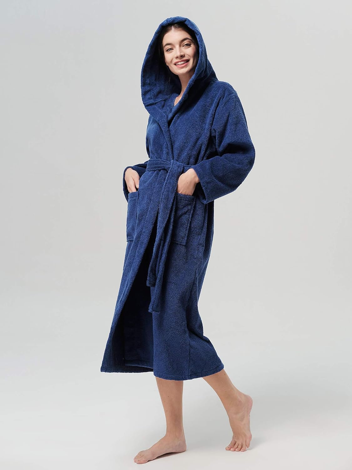 SIORO Womens Terry Cottton Long Cloth Robes, Hooded Plush Soft Absorbent Bathrobe, Full Length Spa Colth for Shower, Hot Tub - Image 3