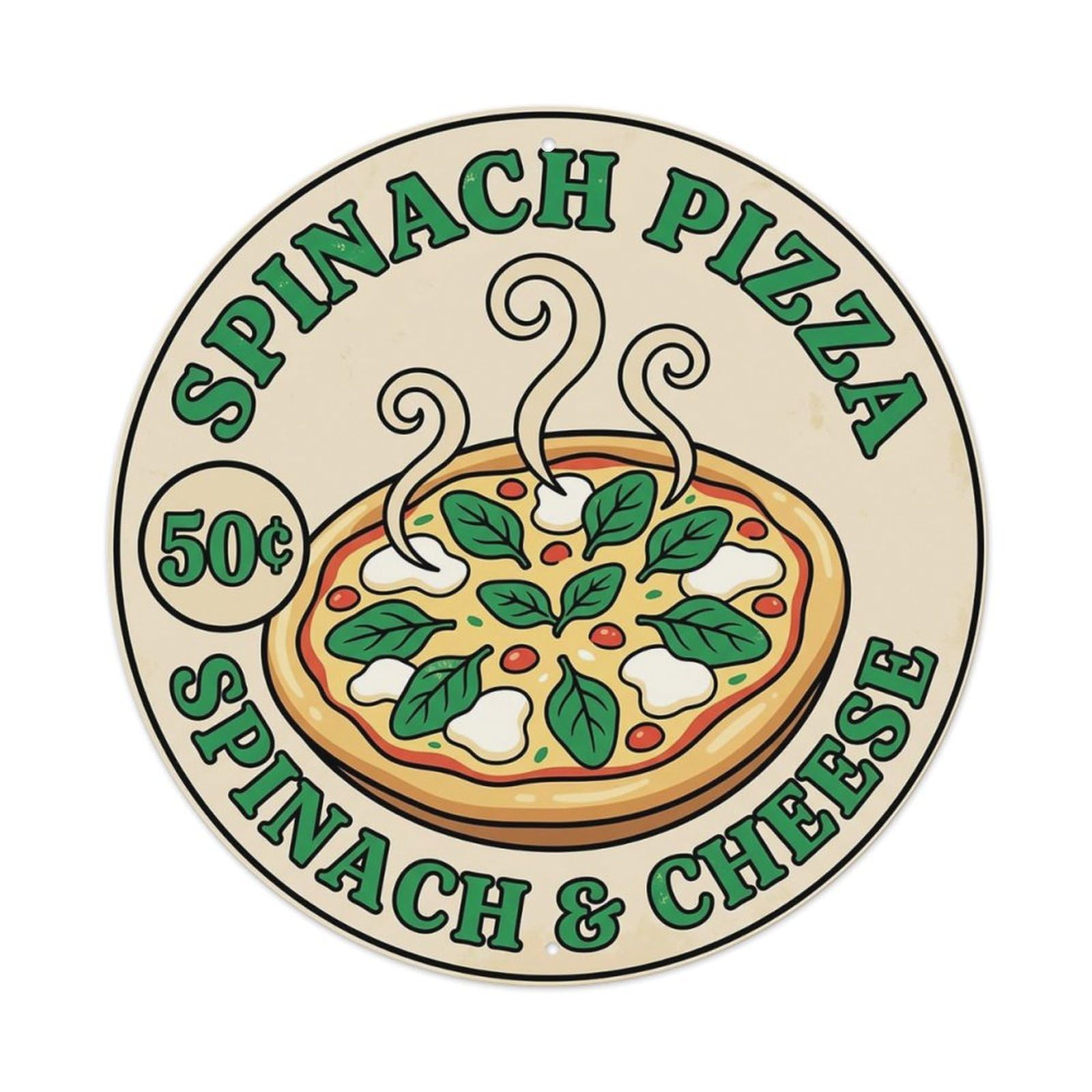 Huiyhb 8X8inch(20X20cm) Vintage Pizza Slice Italian Traditional Cuisine Spinach Metal Tin Sign
