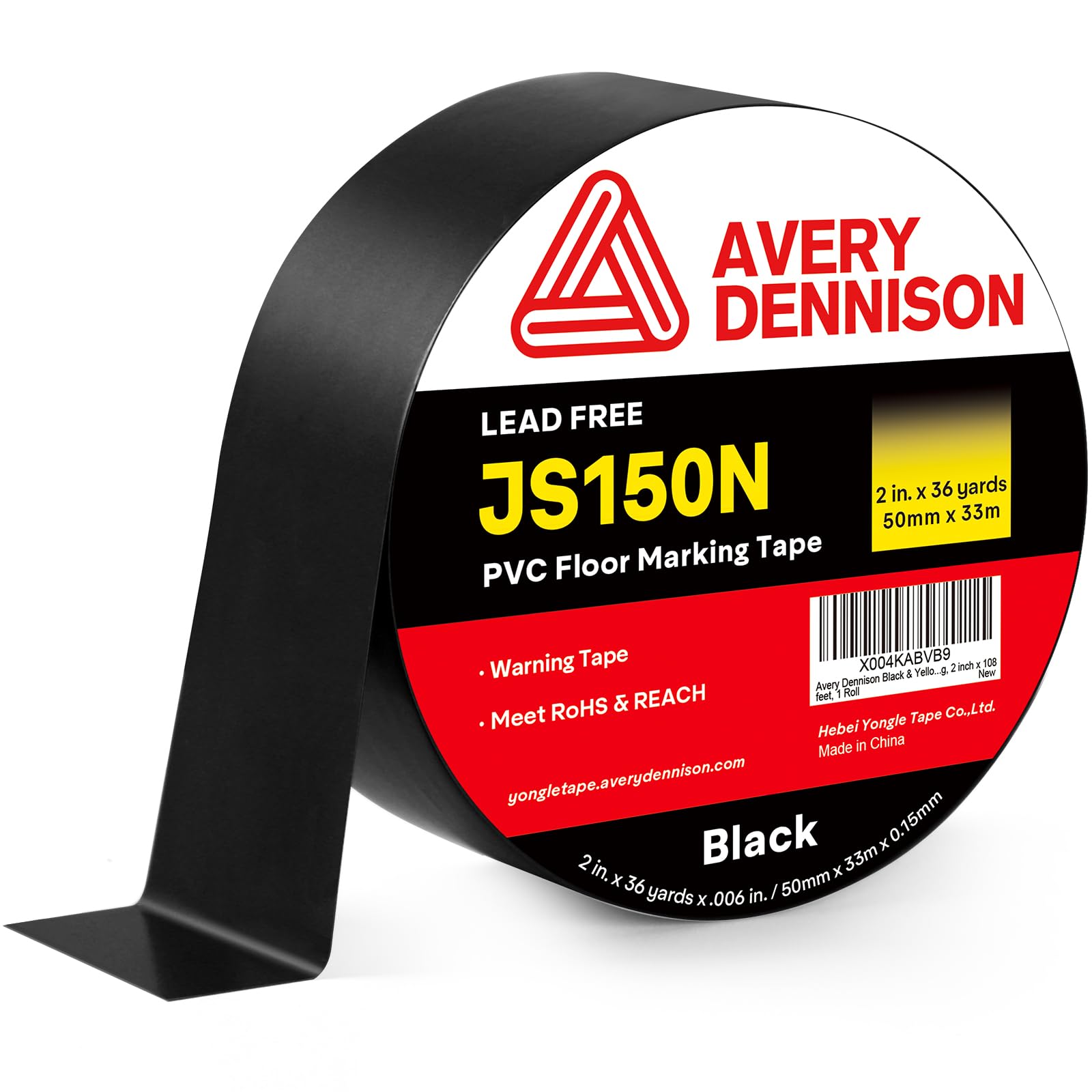 Avery Dennison Floor Marking Tape, 2 Inch x 108 Ft Black Caution Tape, 1 Roll Heavy Duty Safety Warning Tape, High Adhesion for Indoor/Outdoor |