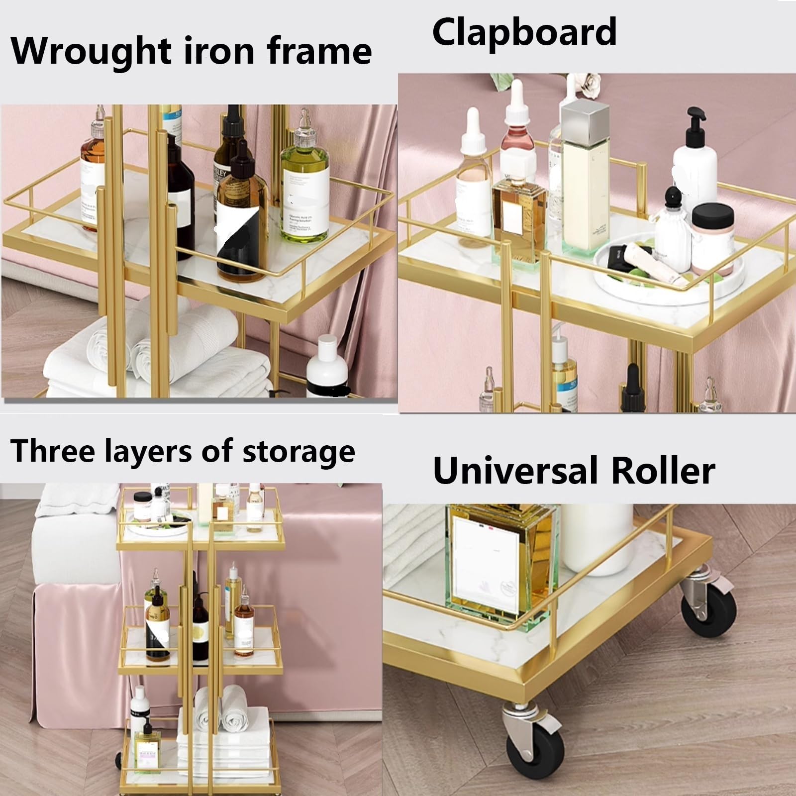 Carrito de esteticista con ruedas, organizador de almacenamiento móvil para spa de belleza, cosmetología, masaje y herramientas de tatuaje, gran capacidad, color plateado