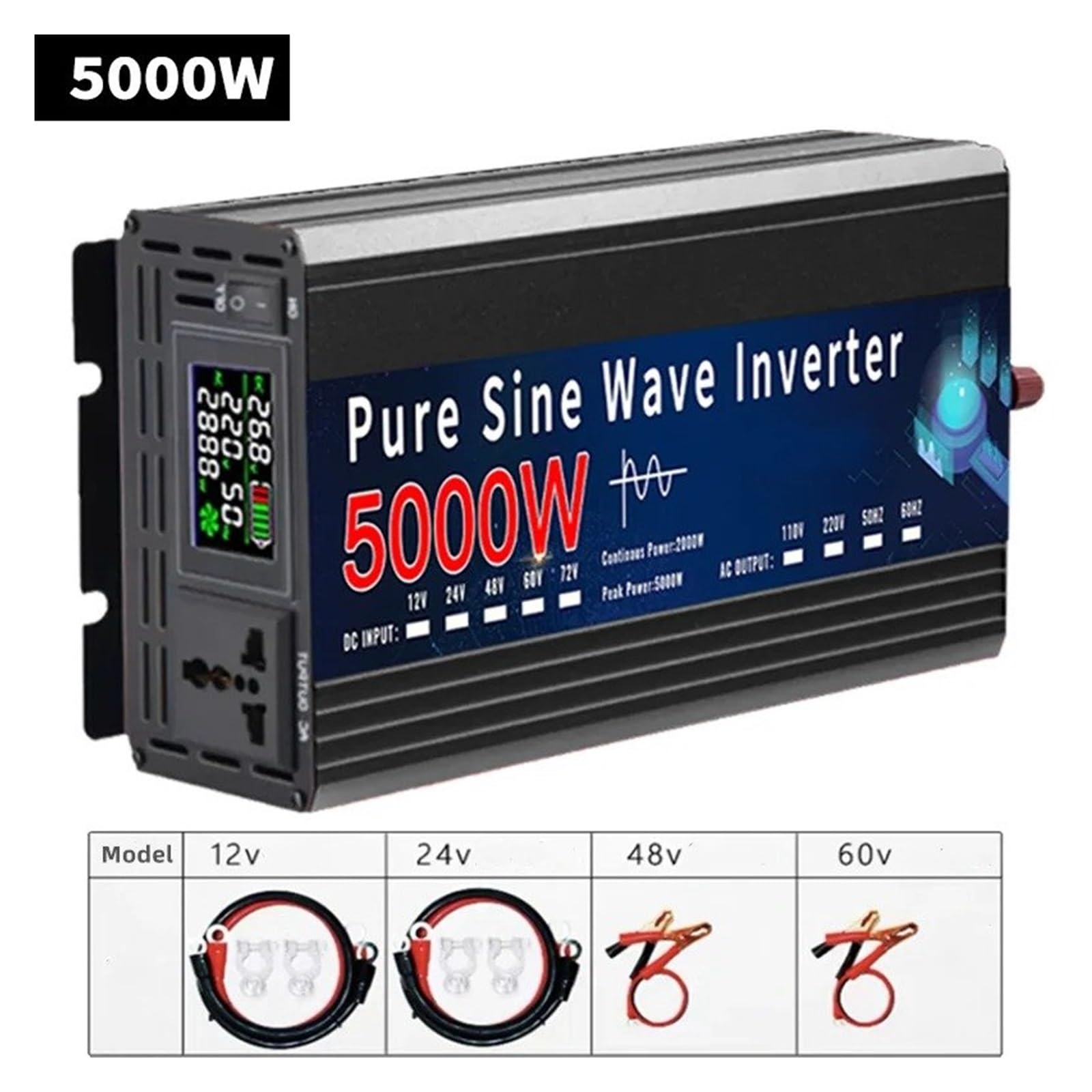 Inversor Corriente Convertidor Voltaje Portátil CC A CA 50 Hz/60 Hz para Coche Inversor Solar Onda Sinusoidal Pura 12 V 220 V 110 V 2000 W 4000 W 5000 W Convertidor(24V,220V 50HZ,5000W)