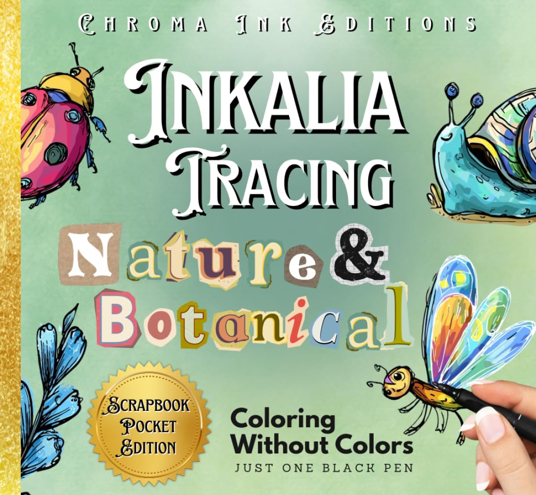 Waidly Entertaining Inkalia Tracing Nature & Botanicals Doodles – No Colors Needed, Just One Black Pen (Scrapbook Edition): Trace Elegant Floral ... Scrapbooking and Calming Creativity Anywhere
