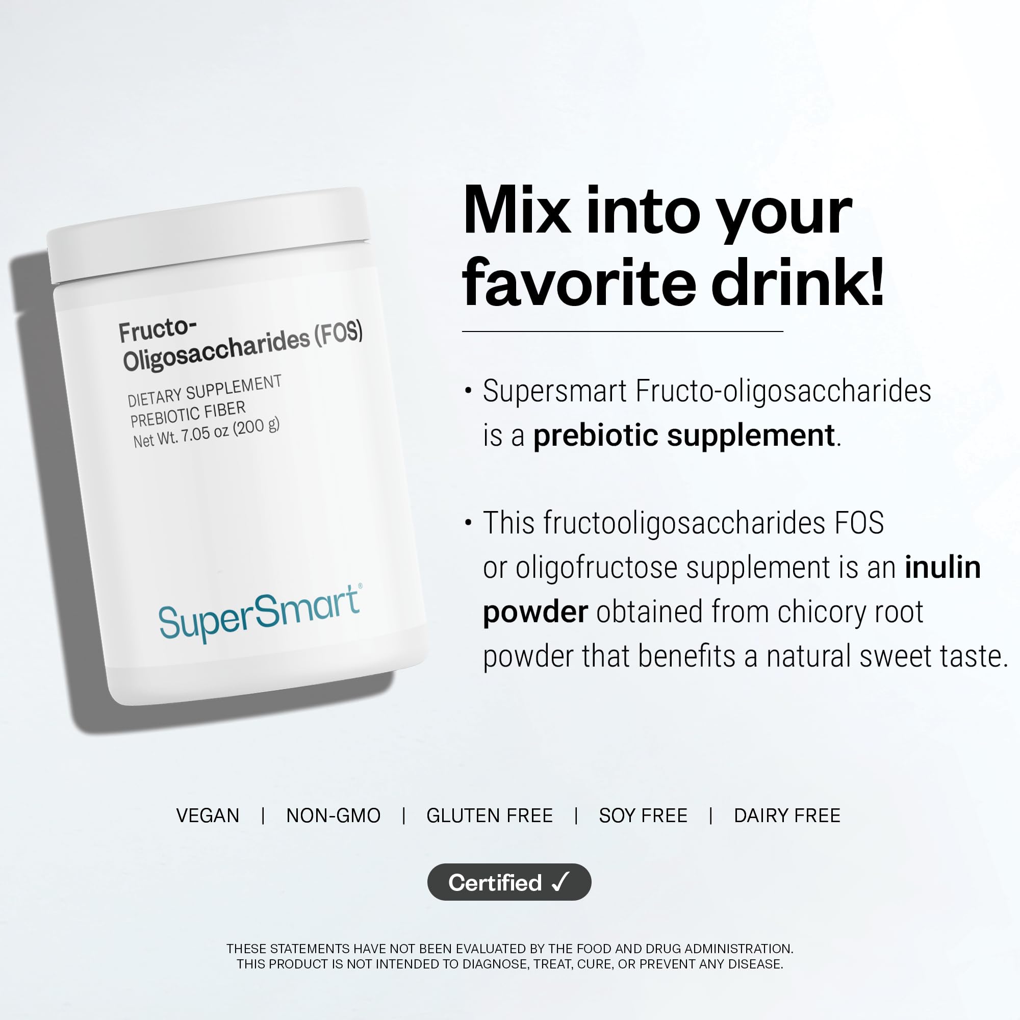 Supersmart Fructo Oligosaccharides Powder (Prebiotics FOS) - Oligofructose Inulin - Fiber Supplement | Non-GMO & Gluten Free - 200 g — Amazon image 5