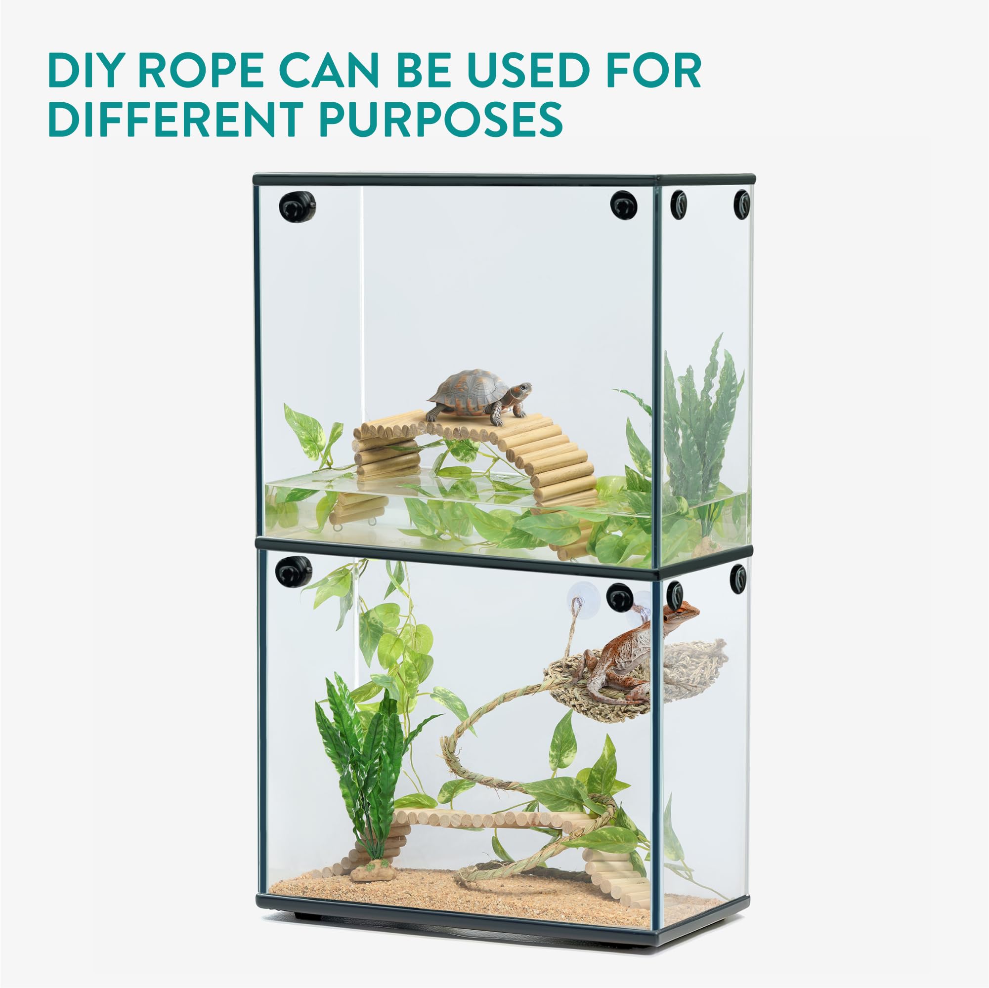 Navaris Zestaw 5 akcesoriów do terrarium z brodą, hamak trójkątny, linka 50 cm, dwie rośliny, drewniany most, pasuje dla gadów