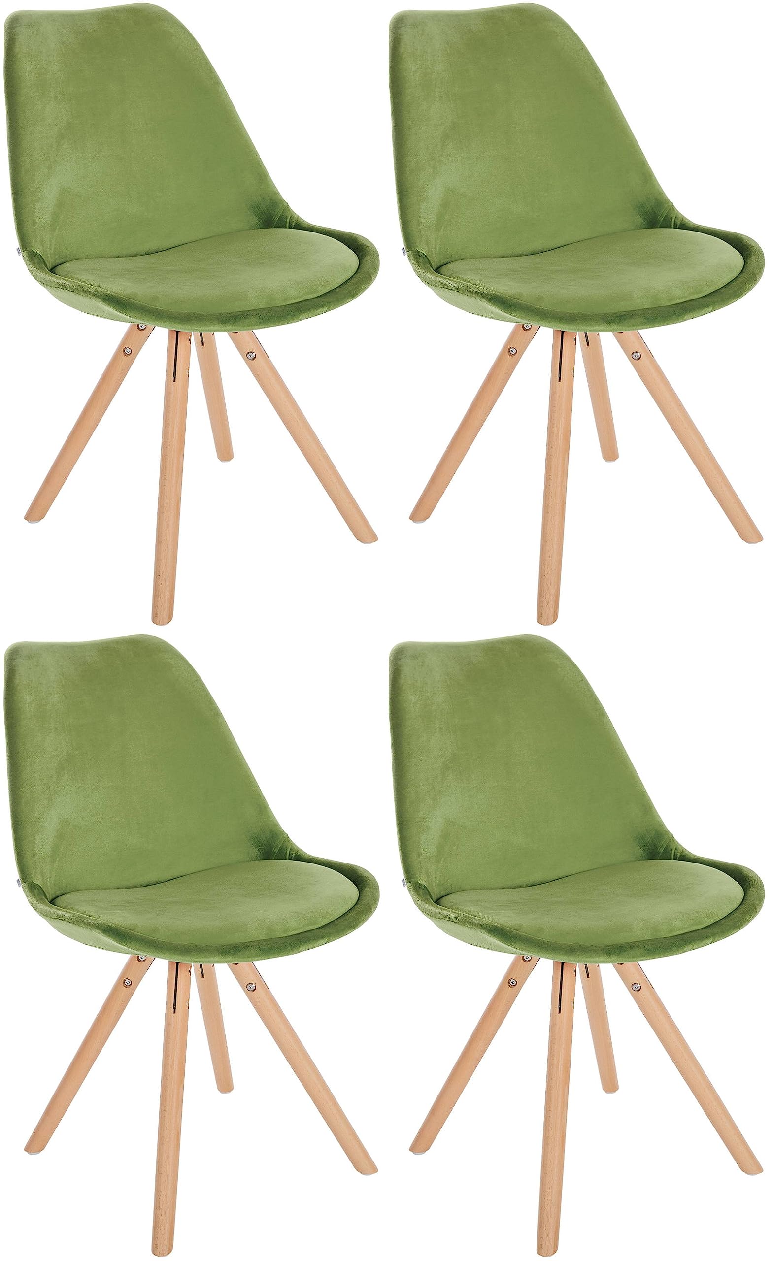 Set di 4 sedie Sofia in velluto I Sedie per visitatori con robusta struttura a 4 gambe in legno, Colore:verde chiaro, Colore del telaio:natura (rotondo)