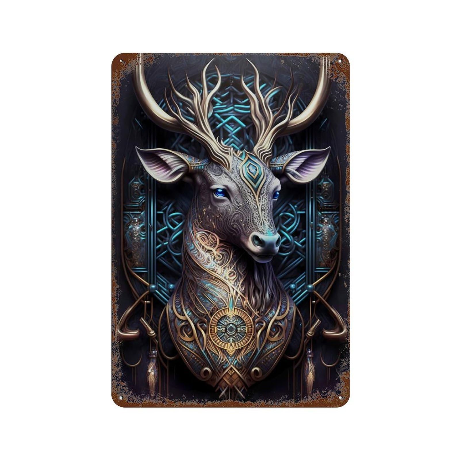 Garage Style Spiritual Cosmic Deer Decorative Tin Sign 11.8"x7.9", Retro Wall Decor for Bar And Workshop