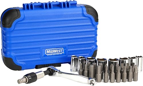 MIDWEST MWT-MSBSET01 - Juego de 31 llaves de vaso reversibles de 1/4 pulgadas con puntas métricas y estándar (SAE) y soporte magnético para puntas