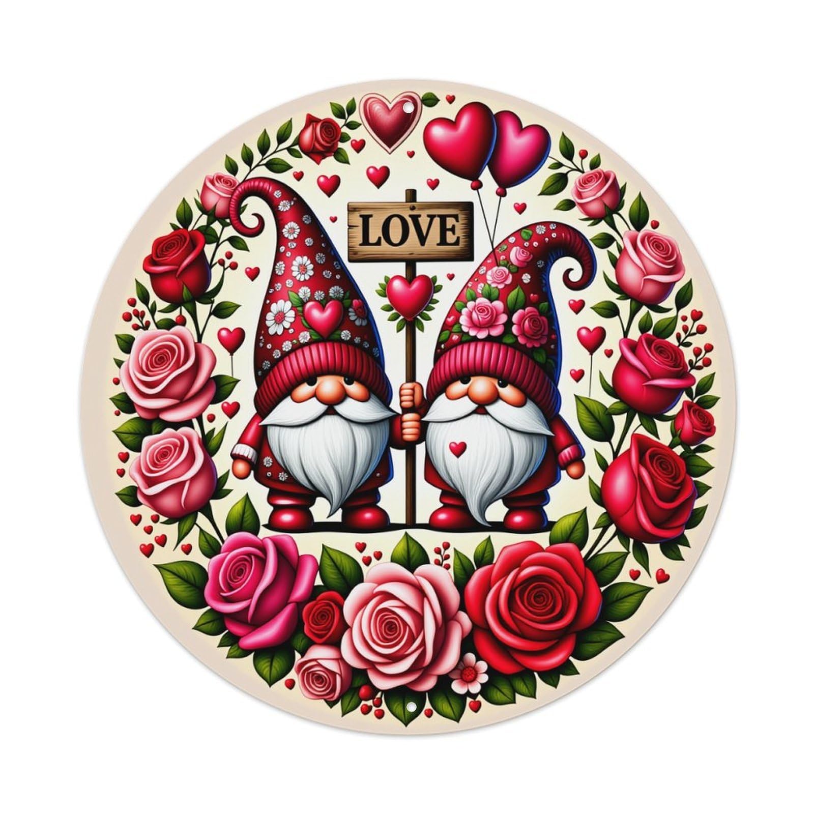 Love Gnomes Roses Hearts Balloons Metal Tin Sign Vintage Garden Bedroom Cafe Bar Man Cave Home Wall Decor Metal Poster 8x8 inches