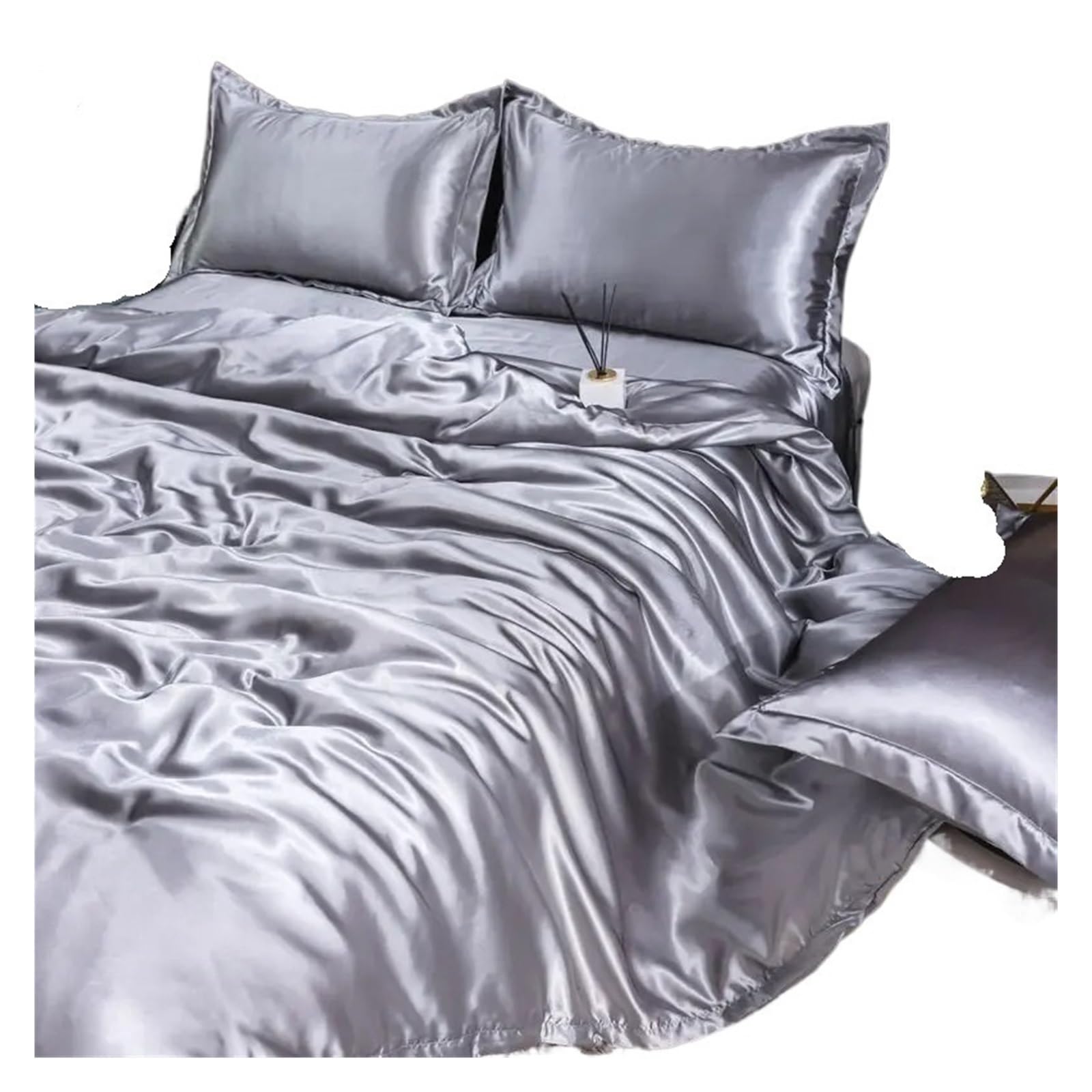 UALXPAO silk bedding Silk Bedding Set Satin Silky Duvet Cover With Pillowcase Home Textiles Solid Color Bed Sets(Color A,200x230cm-4pc set)