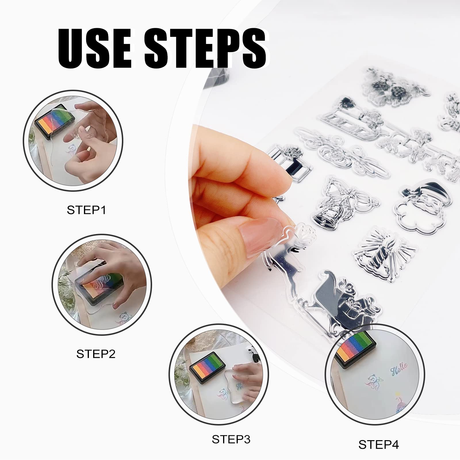 6 Fogli Timbri Trasparenti Natale - Motivi Festivi Per Carte E Decorazioni - Foto 2