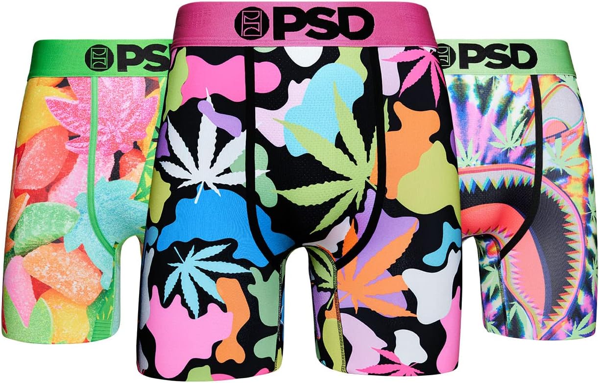 PSD Men's Neon Cannabis 3-Pack Boxer Briefs, Multi, XXL