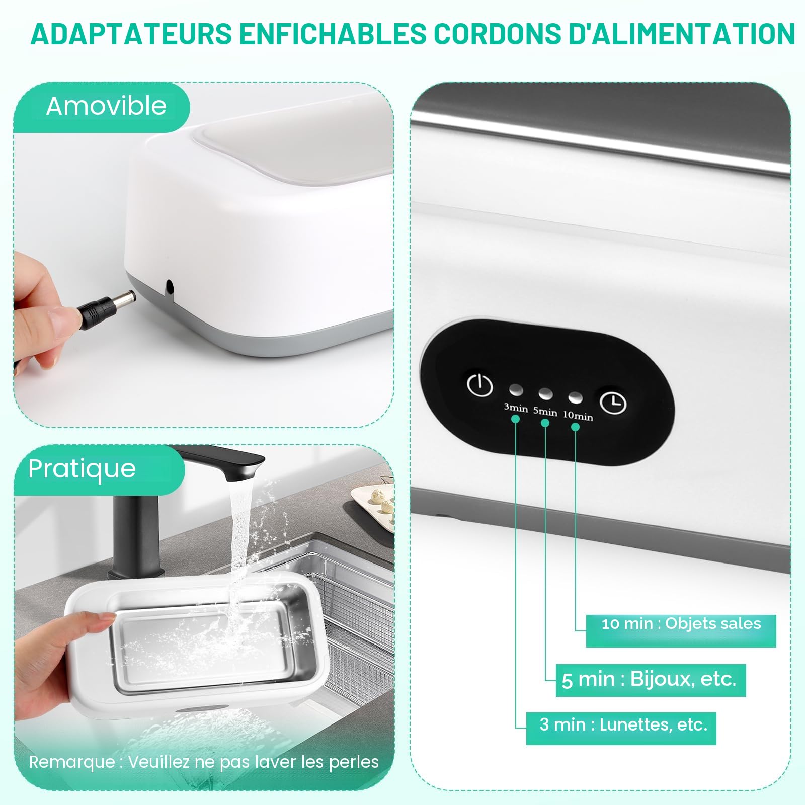 MXTIMWAN Nettoyeur Ultrasons 640ML, 49KHz Ultrasonic Low Noise Cleaner, avec 3 Minuteries Numériques, pour Bijoux, Dentier, Montres, Lunettes, Tête de Rasoir