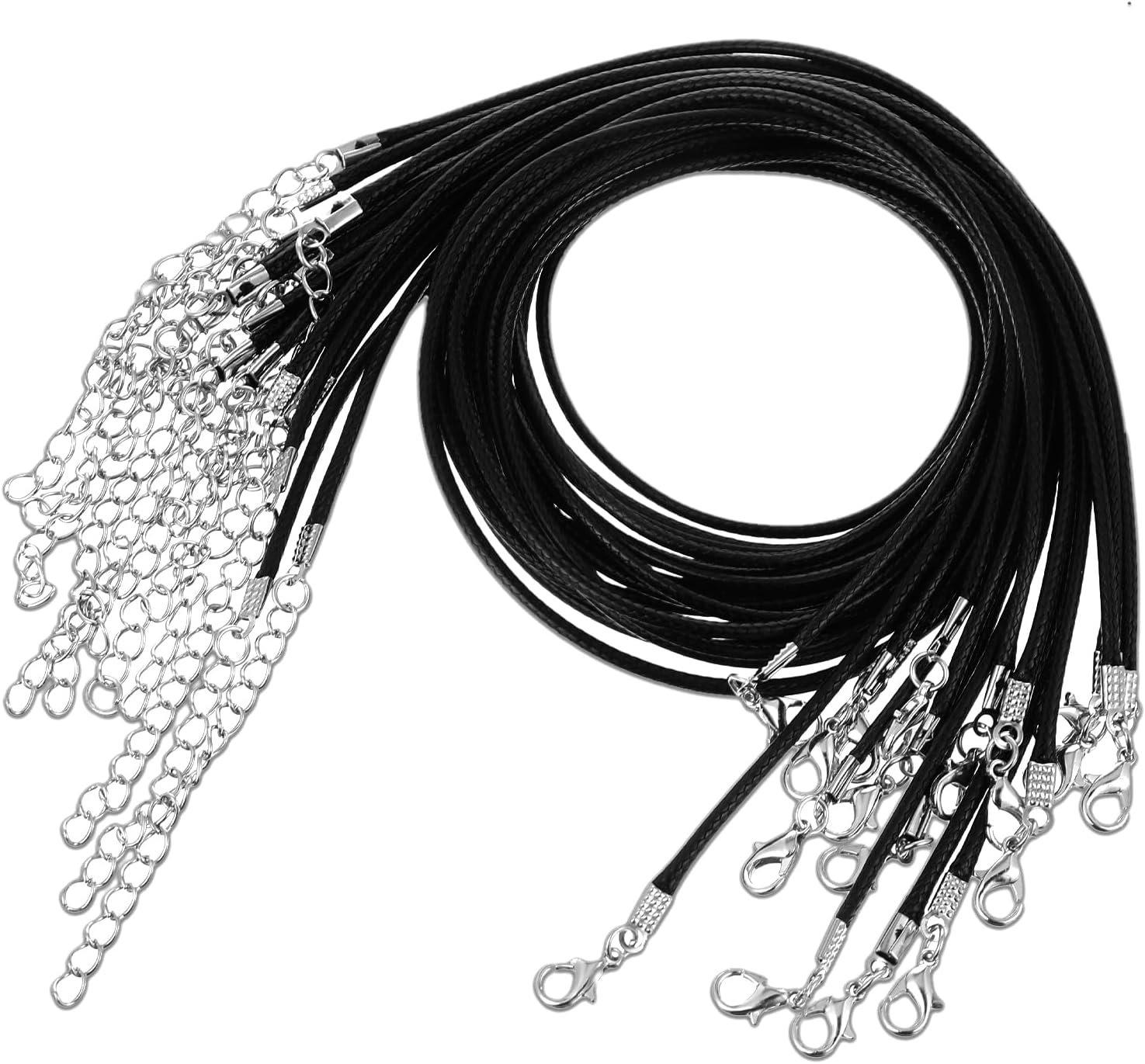 20Pcs Black Necklace Cord, Leather Necklace Cord with Clasp Waxed Rope Necklaces for Pendants, Leather String for Jewelry Making Supplies