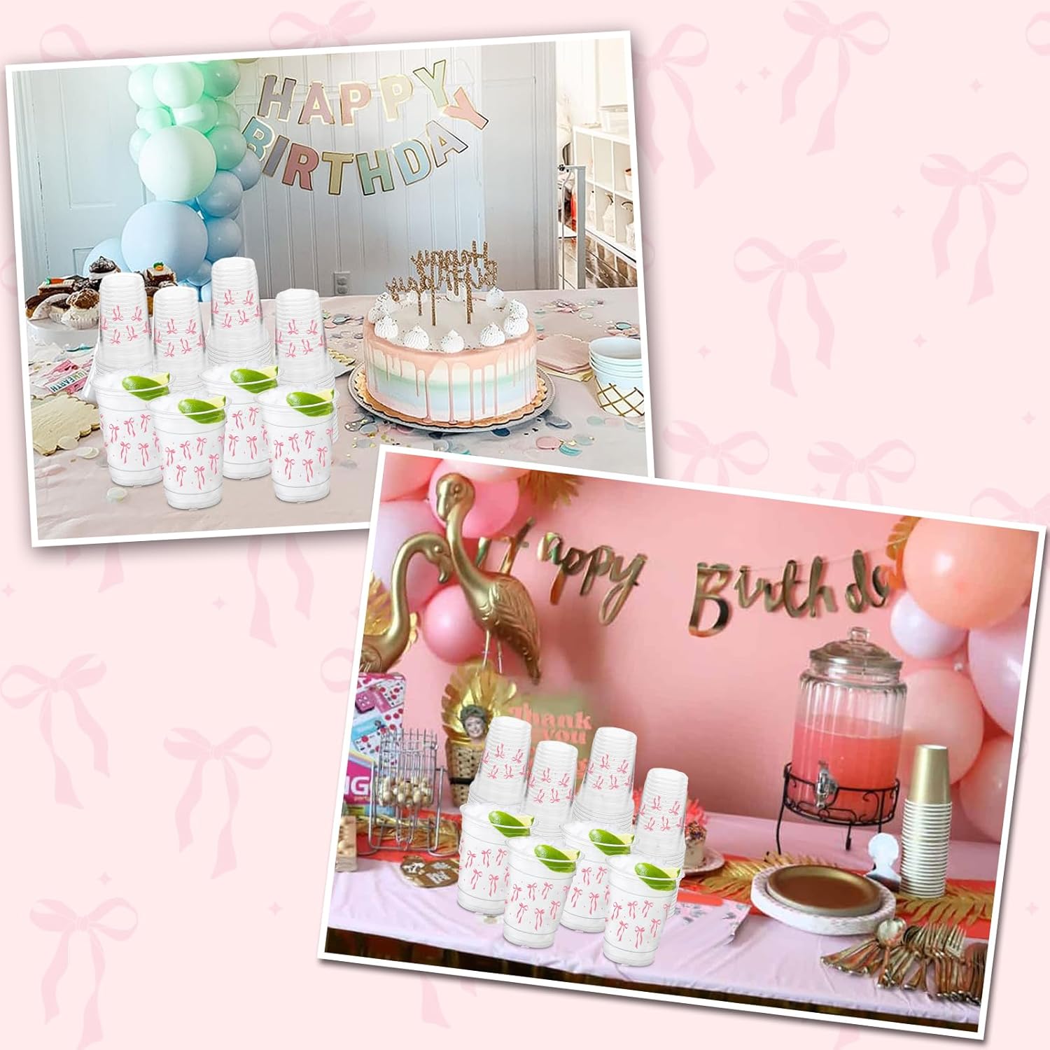 50 Pcs Pink Bow Cups, 12 oz Cute Bow Plastic Cups for Wedding Baby Shower Birthday Party Decorations Favors - Image 4