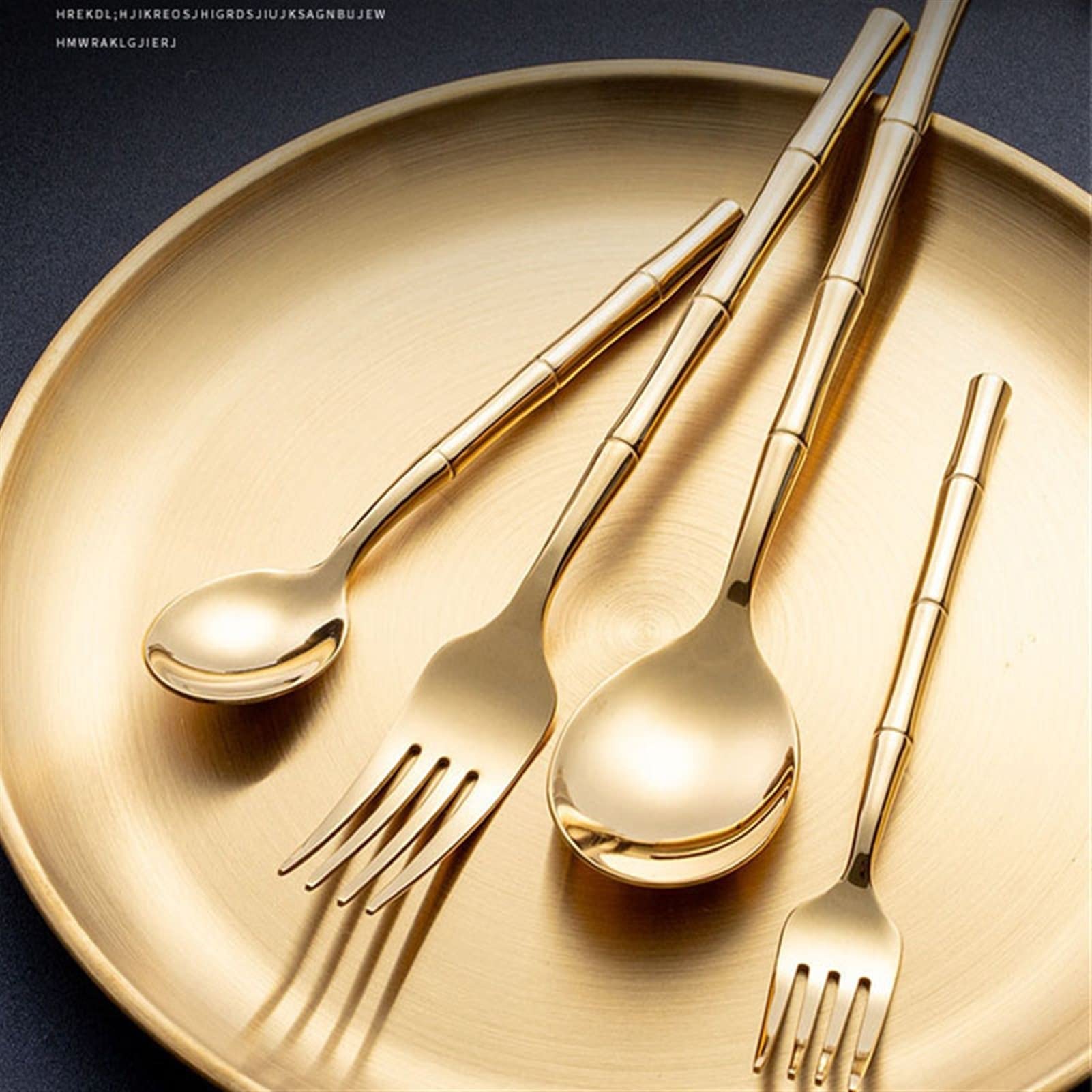 Juegos de cubiertos 20 piezas de cubiertos con forma de bambú dorado, juego de mesa, vajilla para cena, vajilla para comedor, cuchara, cuchillo, tenedor de postre, decoración para lavavajillas.