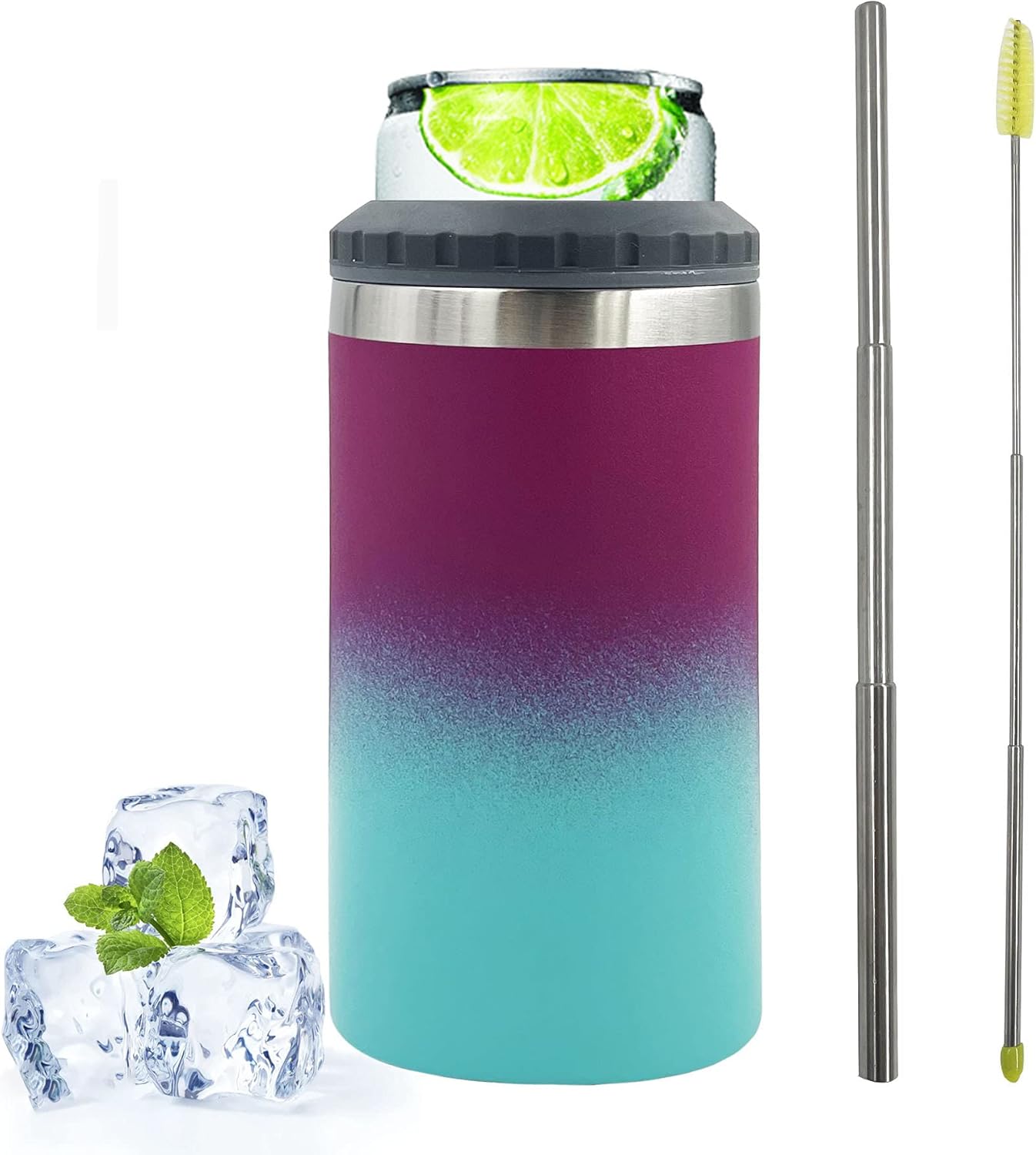 4-in-1 Can Cooler, Stainless Steel Double-Walled 12 oz. Slim Can Cooler/Regular Can Holder/Skinny Can Insulator and Beer Can/Bottle Insulated Cooler, Octagonal Design (Purple-Green, 1 Pack): Home & Kitchen