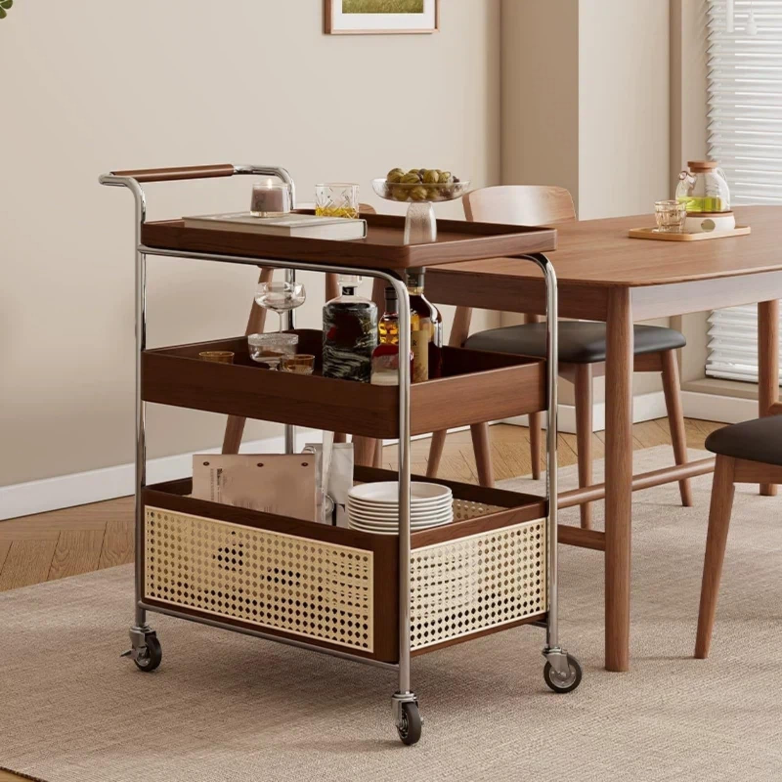 Carrello da cucina Tavolino con ruote e carrello buffet Carrello mobile for il soggiorno lo stoccaggio(Bruin)