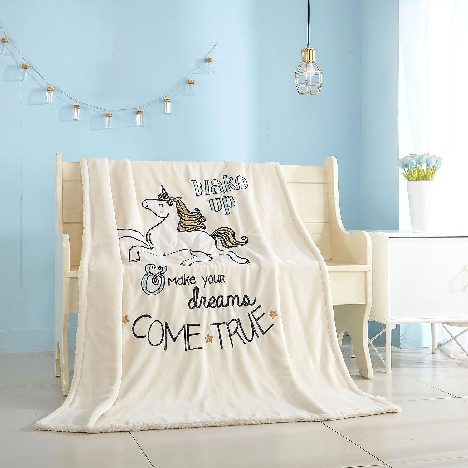 American Kids Figural Unicorn Sherpa Blanket Throw, 50" x 60"