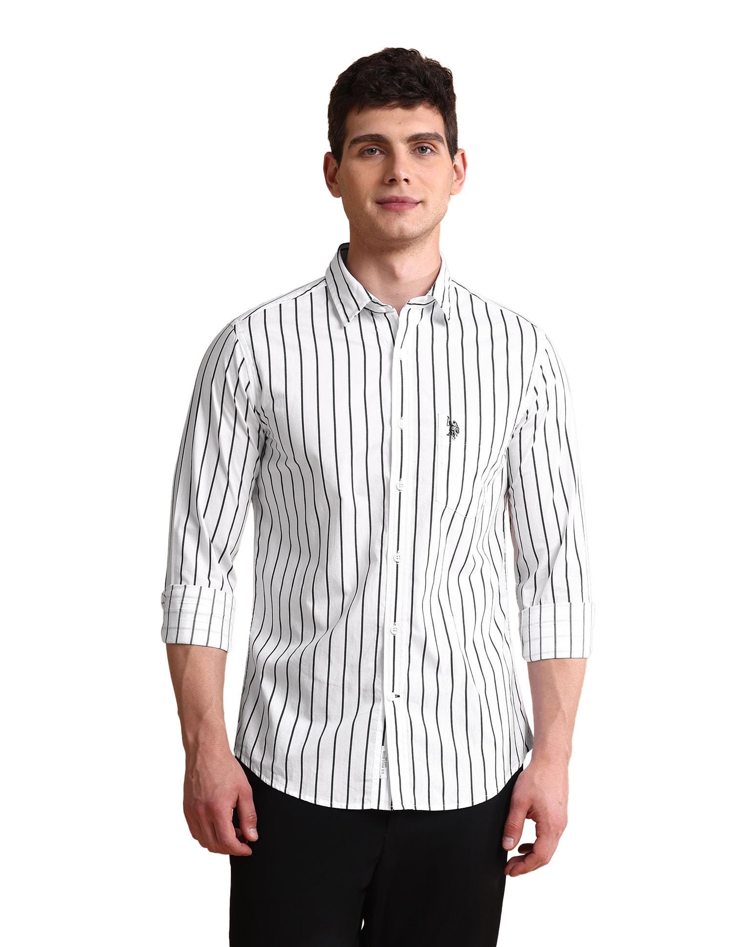 U.S.Polo Association Men's Vertical Striped Tailored Fit Shirt-image-49