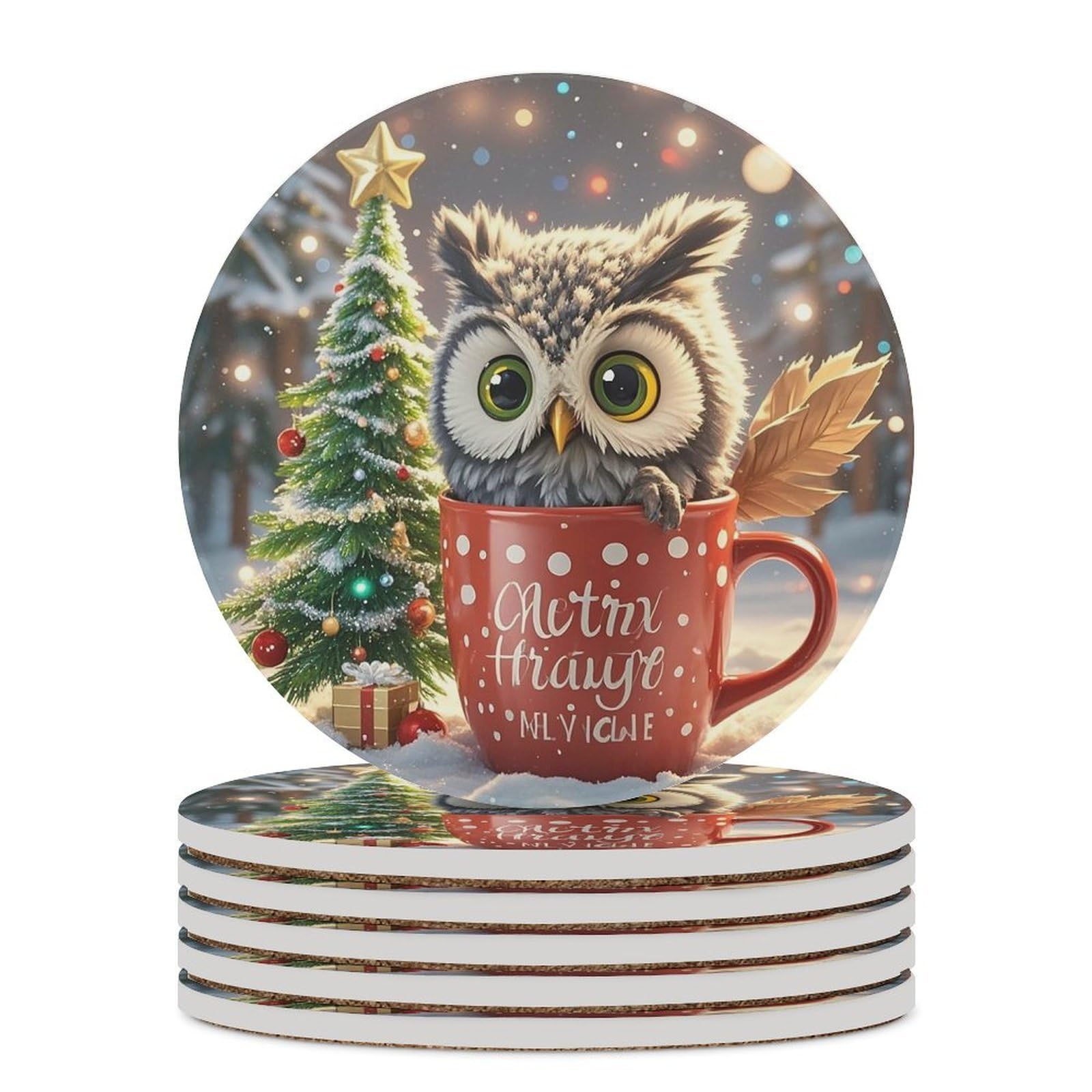 Owl Cup Coaster with Cork Base Drink Coasters for Coffee Table Decor Modern Cup Coasters with Non-Slip & Heat-Resistant Cute Ceramic Table Coaster for Home Dining