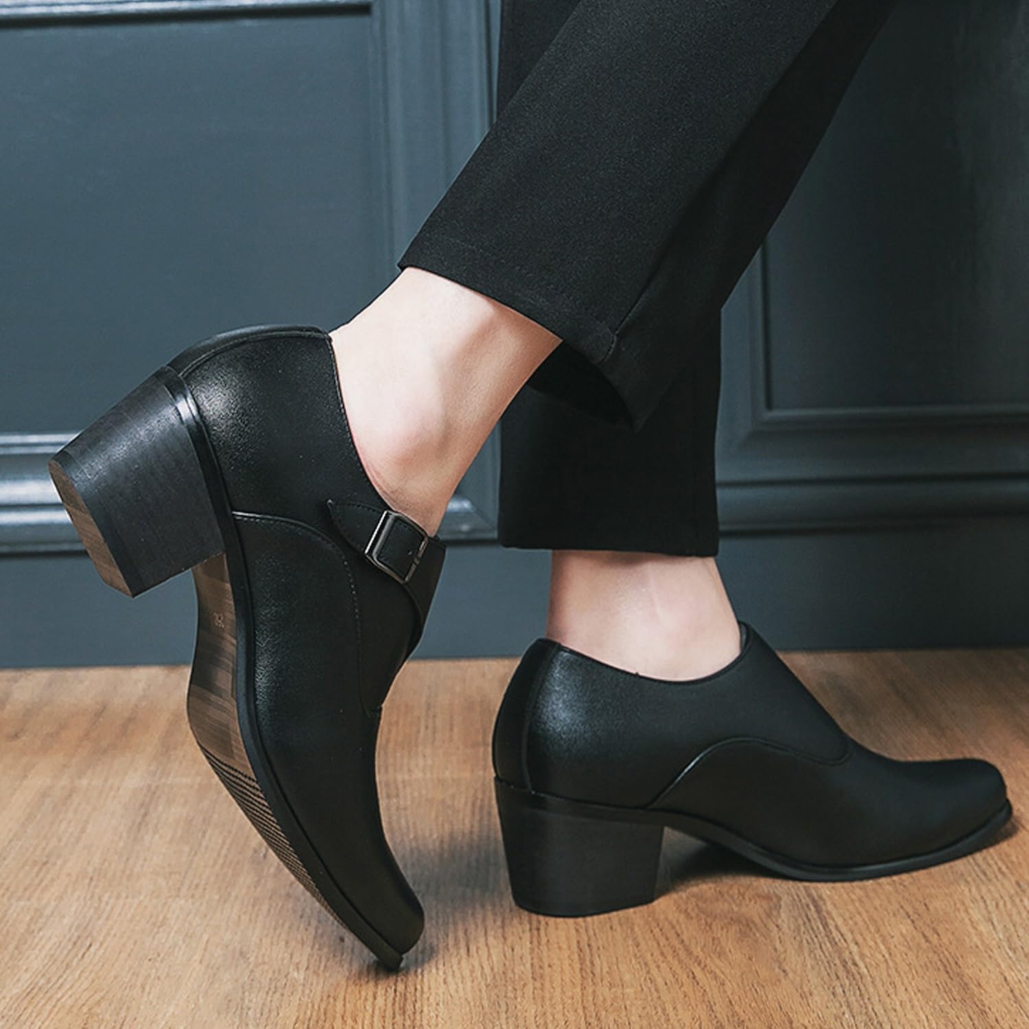 Zapatos de vestir formales Oxford con hebilla y tacón cubano alto for hombres for negocios y eventos