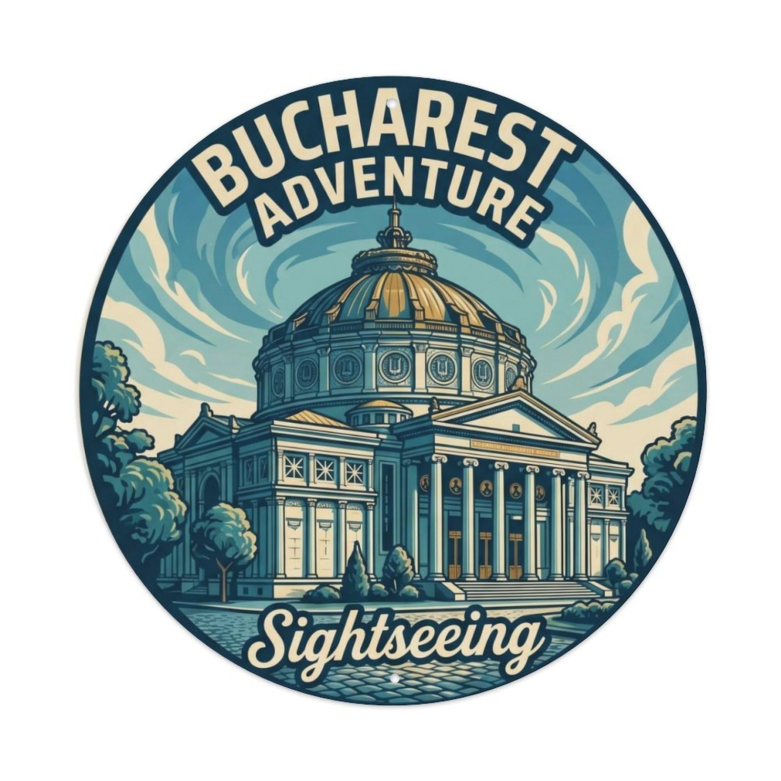 Fqcyn Style Vintage Travel Bucharest Athenaeum Sightseeing Metal Tin Sign