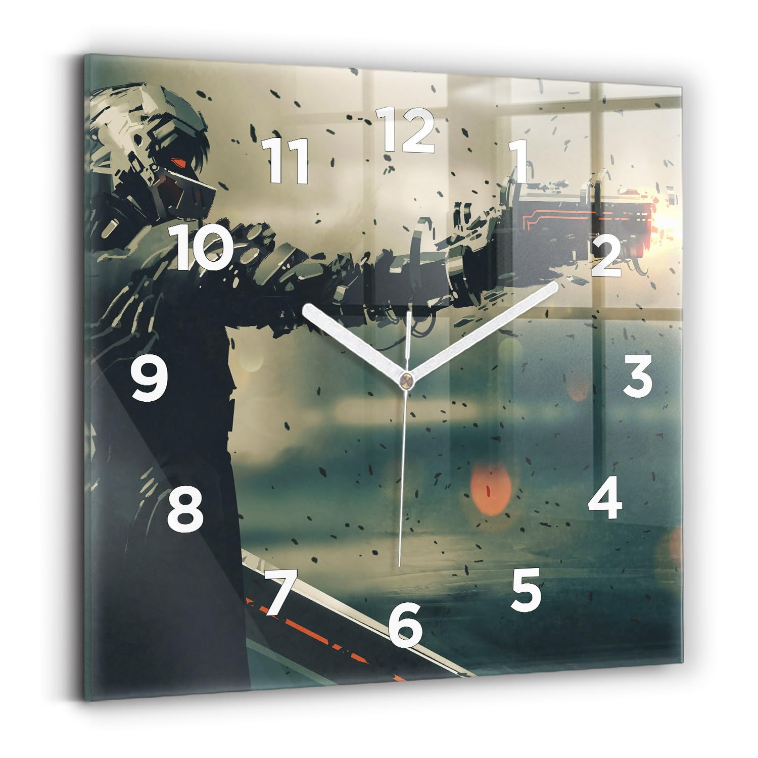 Horloge carrée moderne 30x30 cm Wallfluent avec affichage analogique et numérique