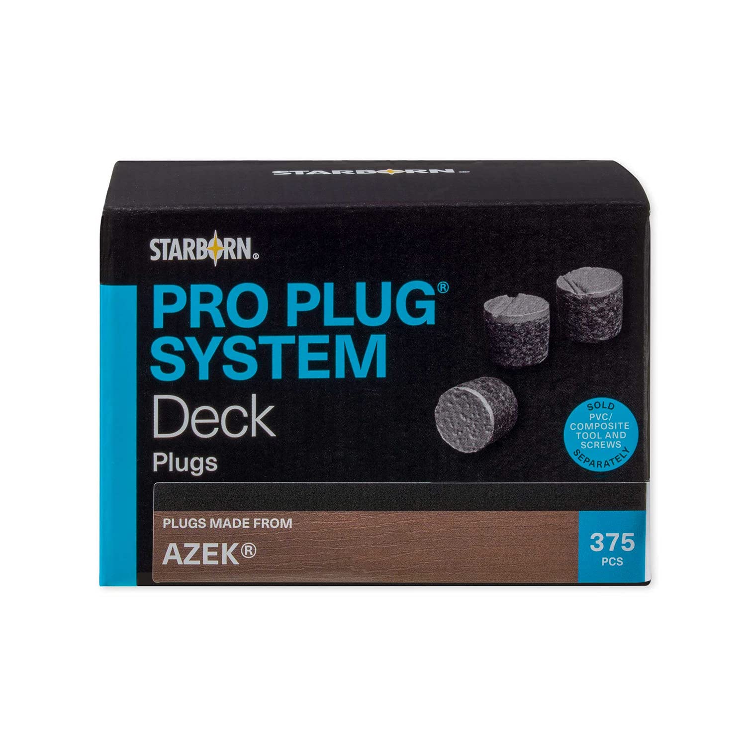 Starborn Pro Plug System Azek Dark Hickory 375 Count Covers 100 Sq Ft, Made from Real Deck Boards for Perfect Color Match