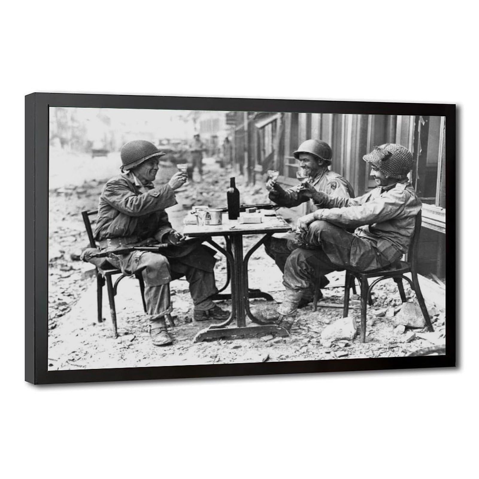 WCYB World War Il Paris 1944 Three American Soldiers at A Sidewalk Cafe in France Following Allied Liberation of City August 1944 Prints Posters Canvas Dec