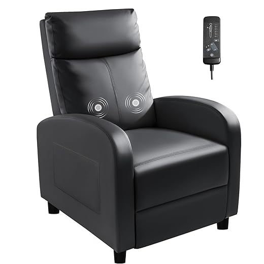 Homall Massage Recliner Chair, Recliner Sofa PU Leather for Adults, Recliners Home Theater Seating with Lumbar Support, Reclining Sofa Chair for Living Room (Dark Black, Leather)
