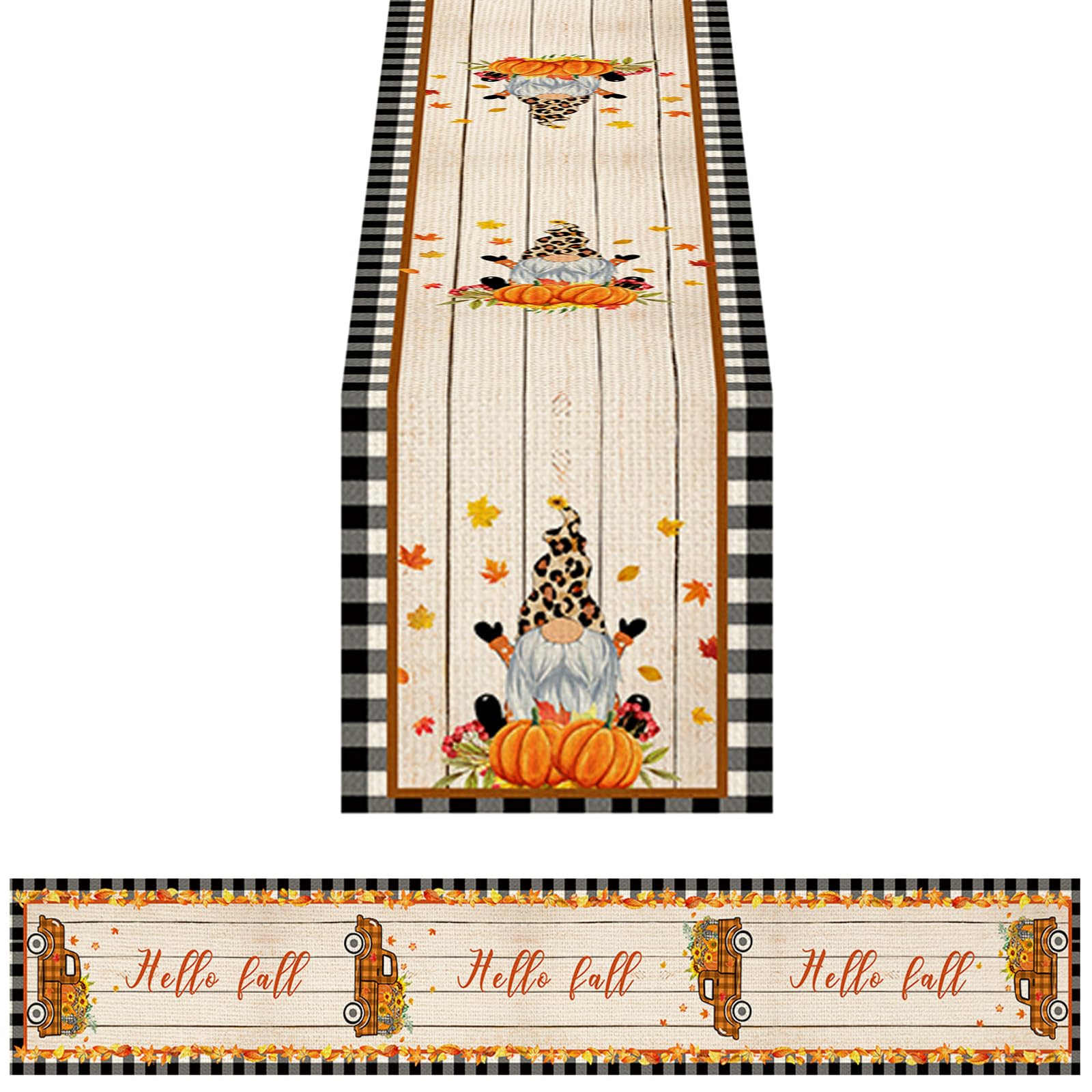 Photo 1 of 2 Pieces Thanksgiving Table Runner 13x72 Inches, Linen Buffalo Plaid Truck Autumn Thanksgiving Table Runners, Thanksgiving Holiday Decorations, Kitchen Home Holiday Farmhouse Table Runner Truck Autumn table runners