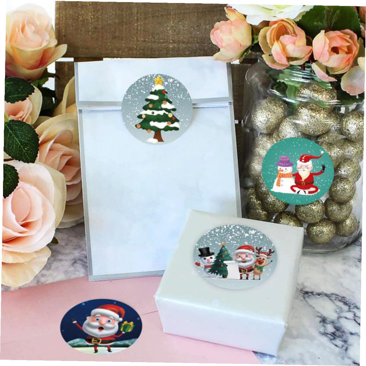 VILLCASE 12 Rotolo adesivo natale etichette adesive adesivi natalizi lavoretti di natale bricolage etichetta di adesivi per album adesivi in ​​lamiera di rame