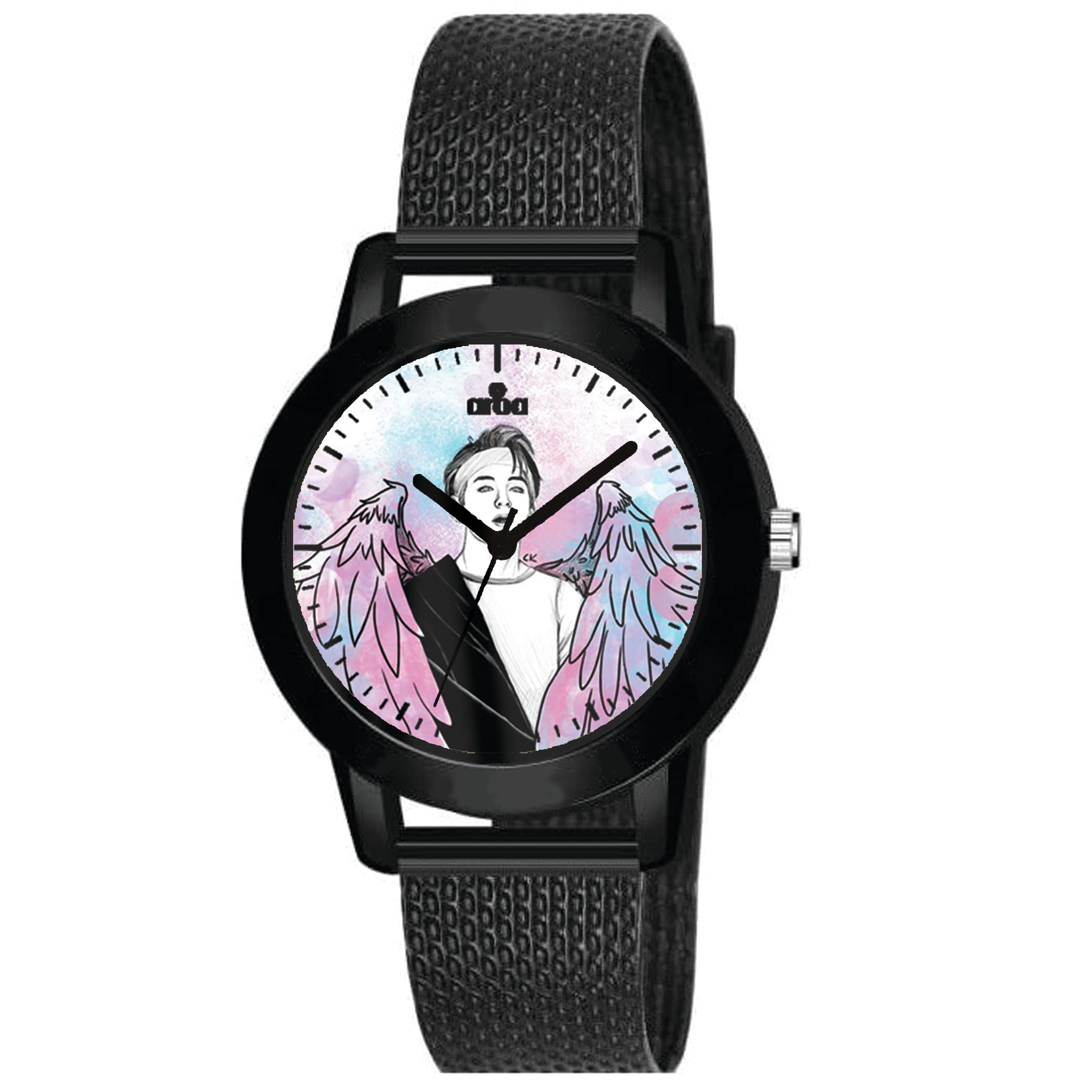 AROA Watch for Womens with BTS Drawing Angel Taehyung Model :570 in Black Metal Type Rubber Analog Watch Pink Dial for Women Stylish Watch for Girls (B0C5M3VQV3) Amazon Price History, Amazon Price Tracker
