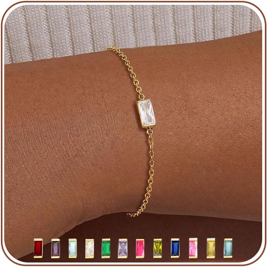 Birthstone Gold Bracelets for Women Trendy Non Tarnish Birthday Gift