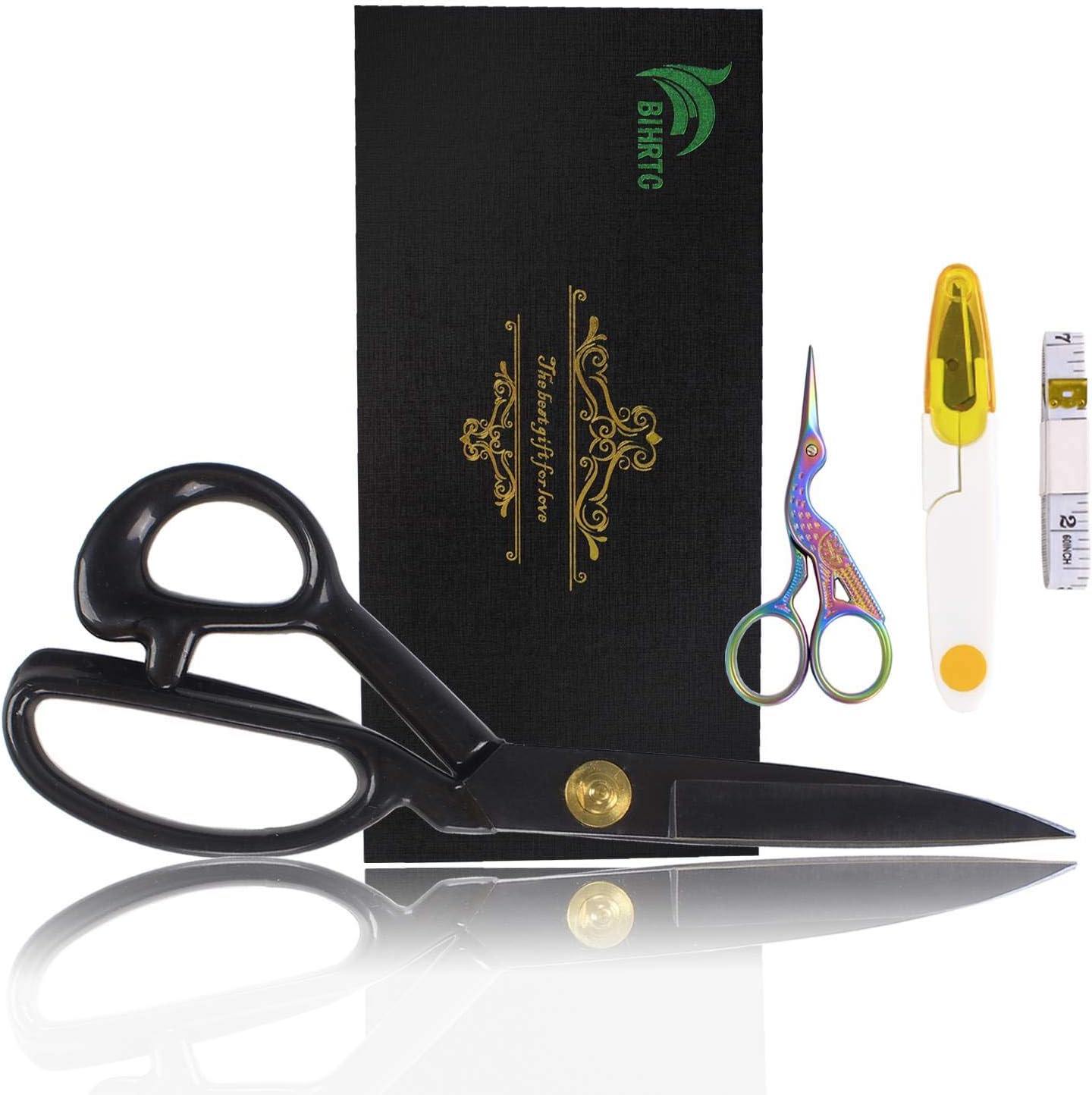 BIHRTC Professional Dressmaking Scissors Sewing Scissors 9 inch Fabric Scissors Heavy Duty Sharp Scissors with Snipper Dressmaker Shears for Cloth Tailoring Altering Leather with Tape Measure