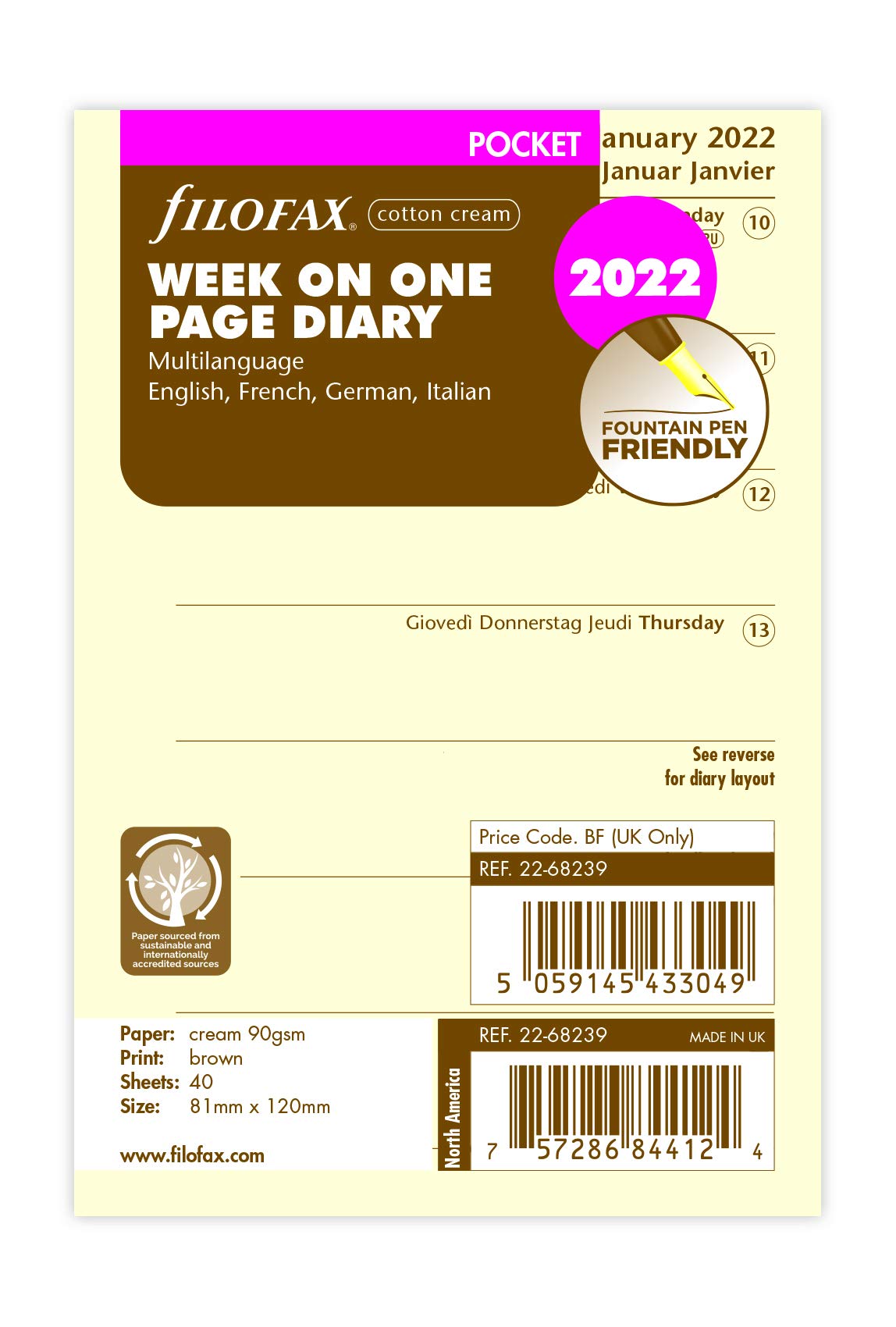 Filofax Personal Refill 2025 Filofax Agenda De Bolsillo 2026 - Semana Por Página, 4 Idiomas, Tamaño Compacto Filofax Planner