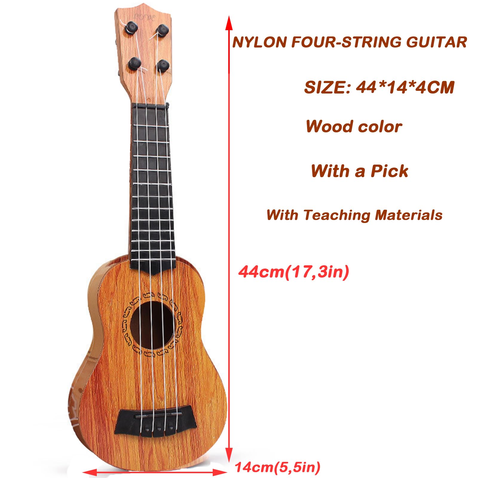 Guitarra Infantil, Juguete de Guitarra Infantil, Ukelele de Juguete para Niños, para Niños 4 Cuerdas Instrumentos Musicales Juguete Educativo, Adecuado para niños de 3 a 6 años (Registro 44cm)