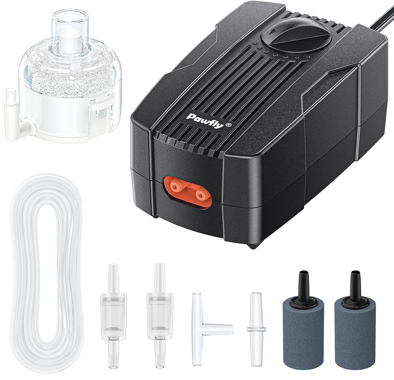 Pawfly Aquarium Air Pump 50 GPH Fish Tank Oxygen Pump for 10-60 Gallon Fish Tanks with Air Stone Submersible Bio Sponge Filter for Fish Tanks up to 5 Gallon